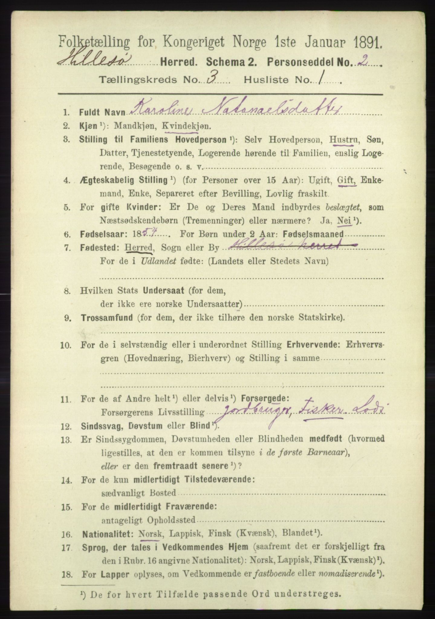 RA, 1891 census for 1930 Hillesøy, 1891, p. 1090