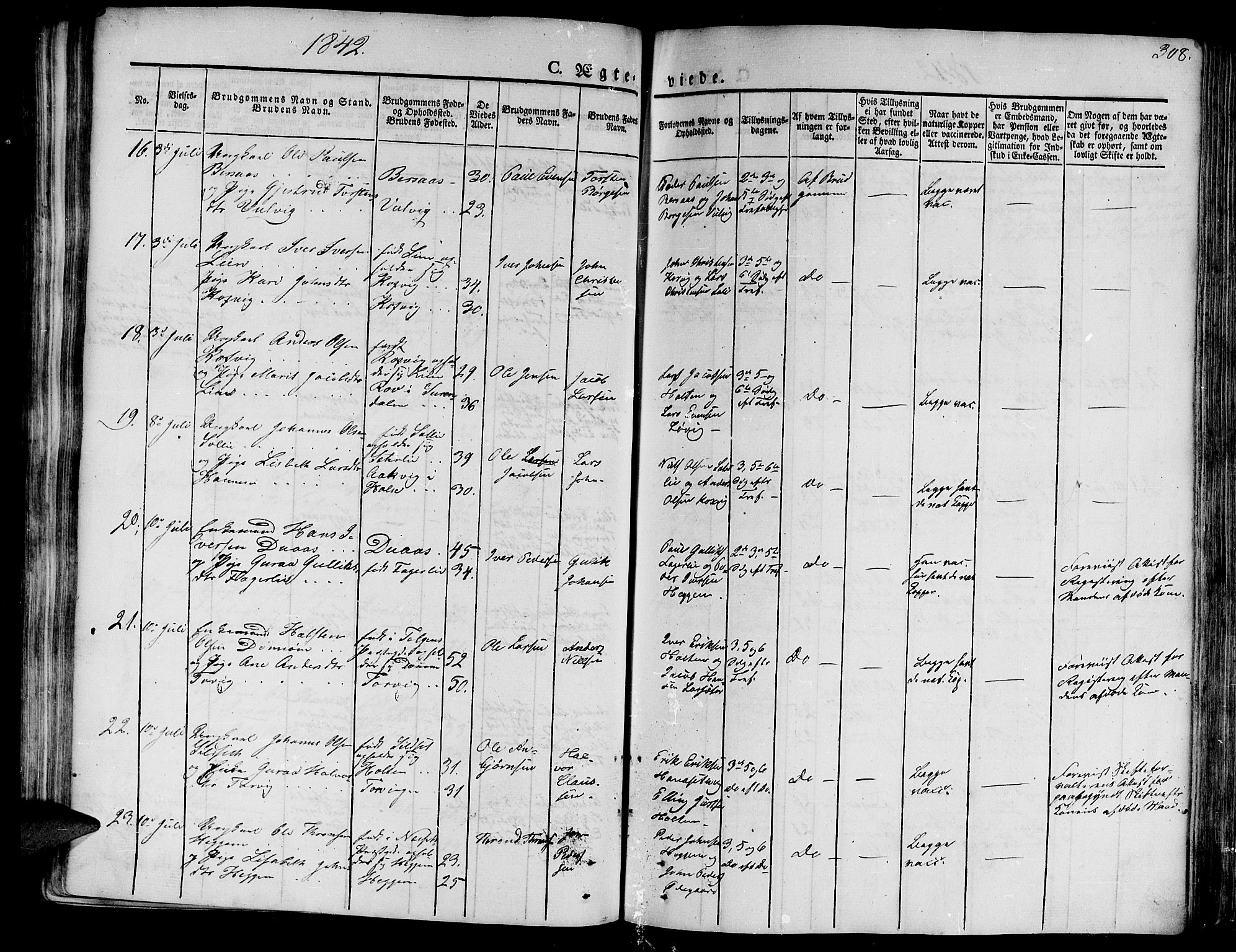 Ministerialprotokoller, klokkerbøker og fødselsregistre - Møre og Romsdal, AV/SAT-A-1454/586/L0983: Parish register (official) no. 586A09, 1829-1843, p. 308