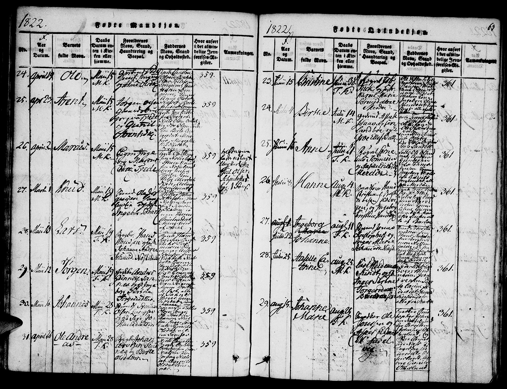 Austre Moland sokneprestkontor, AV/SAK-1111-0001/F/Fa/Faa/L0004: Parish register (official) no. A 4, 1816-1824, p. 63