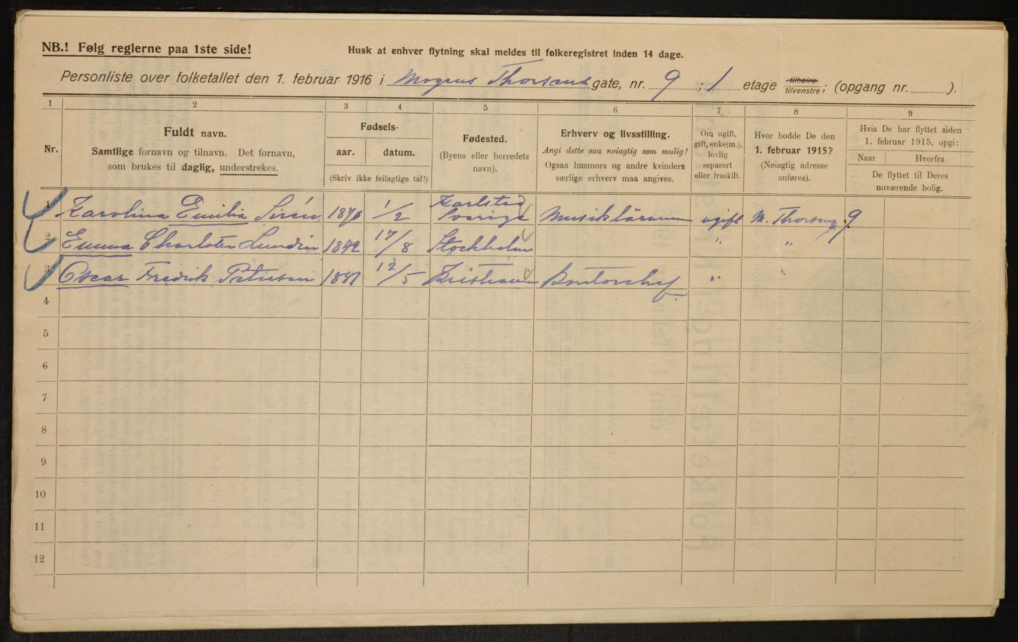 OBA, Municipal Census 1916 for Kristiania, 1916, p. 67268