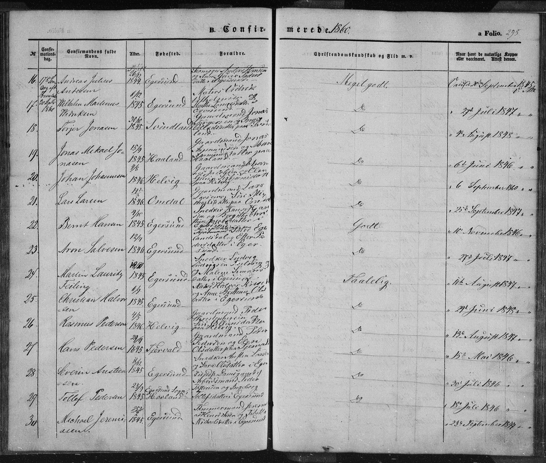 Eigersund sokneprestkontor, SAST/A-101807/S08/L0012: Parish register (official) no. A 12.1, 1850-1865, p. 295