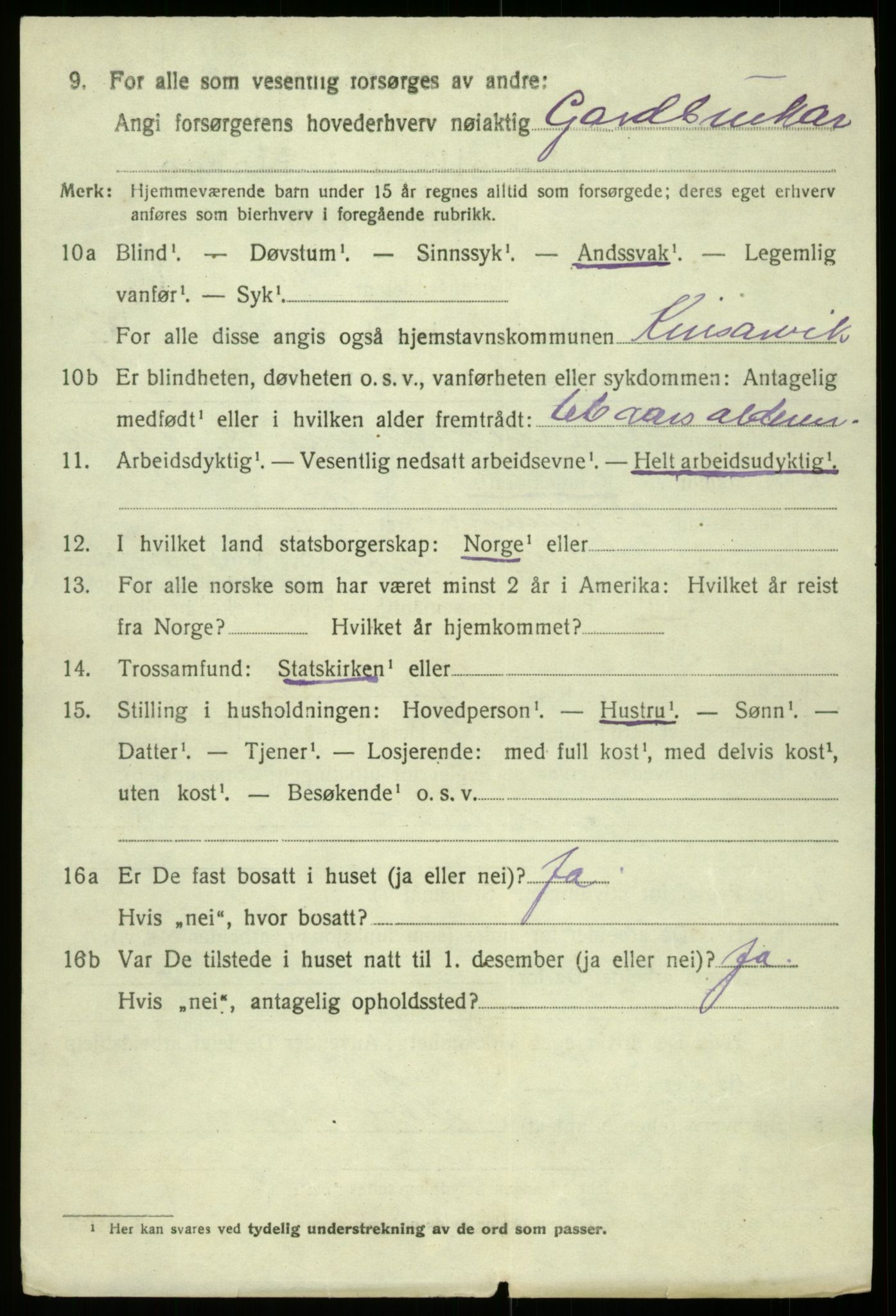 SAB, 1920 census for Kinsarvik, 1920, p. 2873