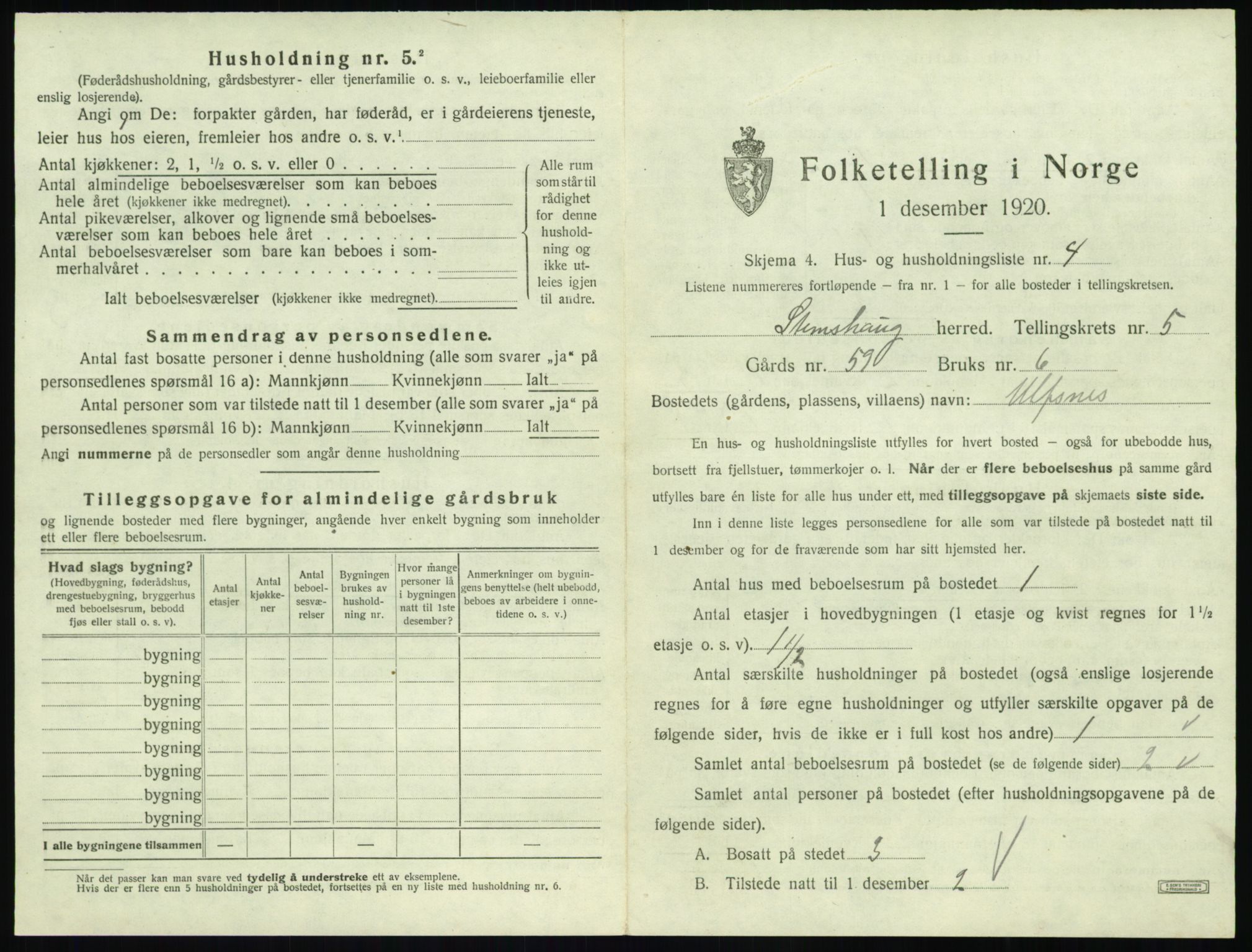 SAT, 1920 census for Stemshaug, 1920, p. 288