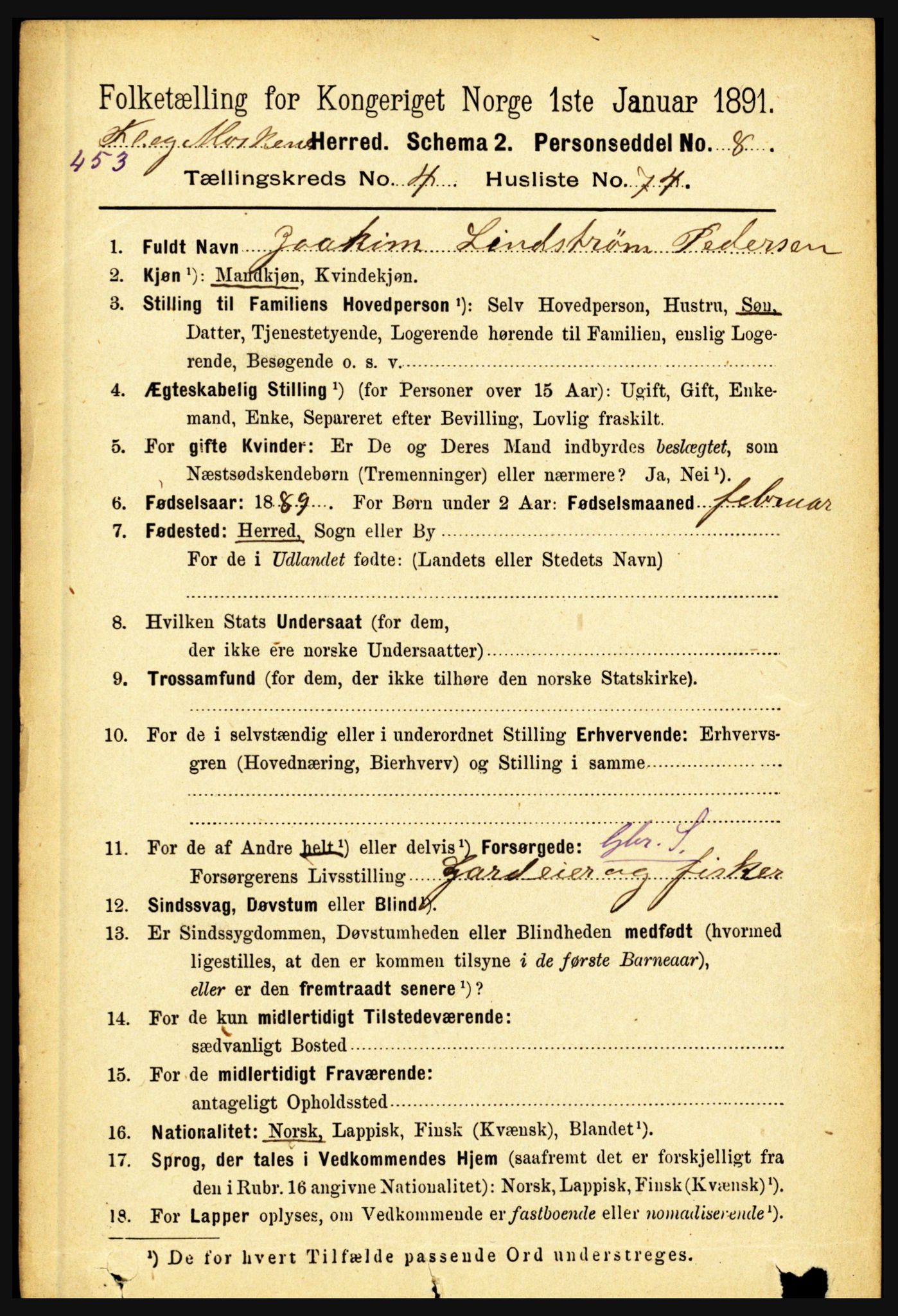 RA, 1891 census for 1859 Flakstad, 1891, p. 2400