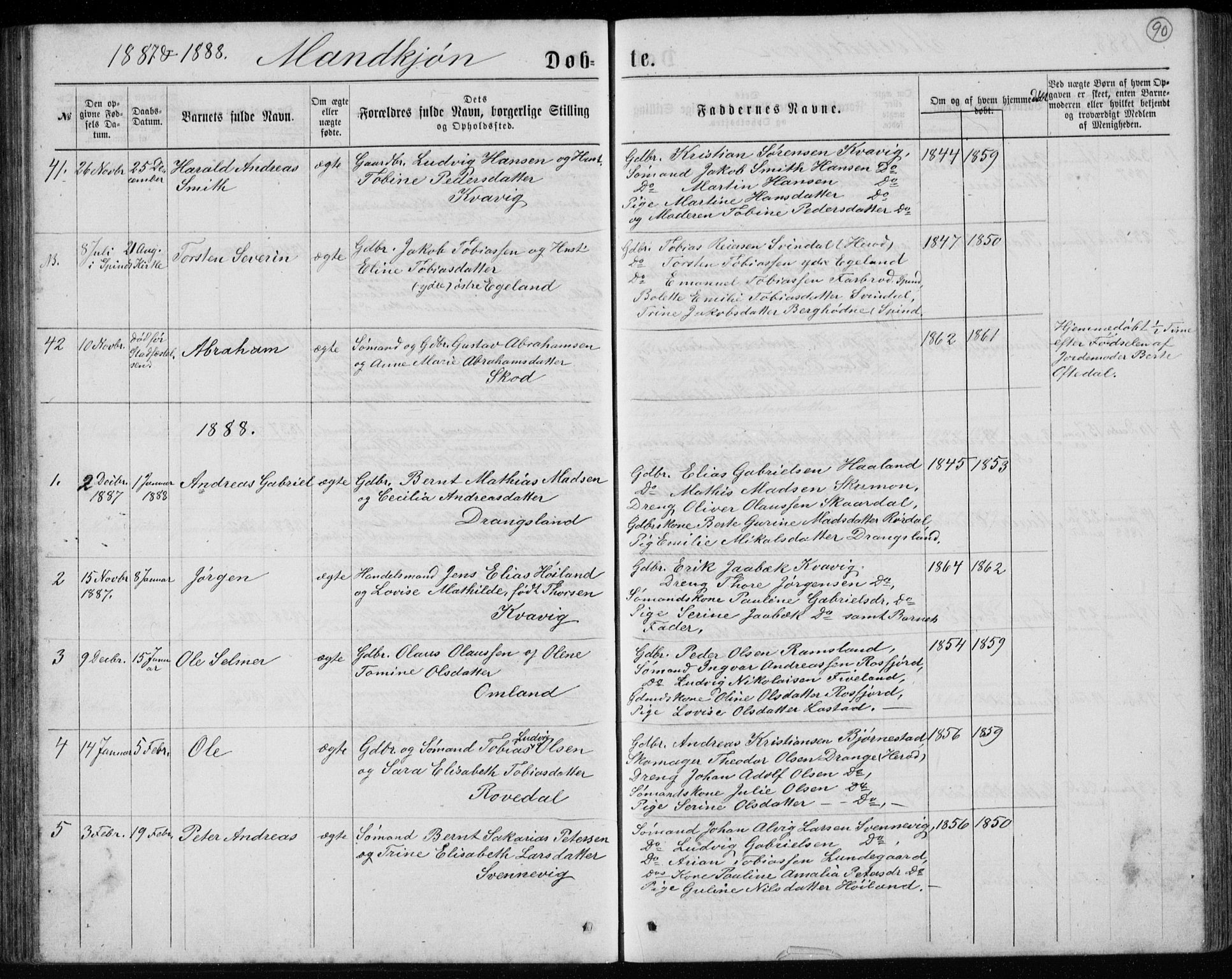 Lyngdal sokneprestkontor, AV/SAK-1111-0029/F/Fb/Fbc/L0004: Parish register (copy) no. B 4, 1878-1896, p. 90