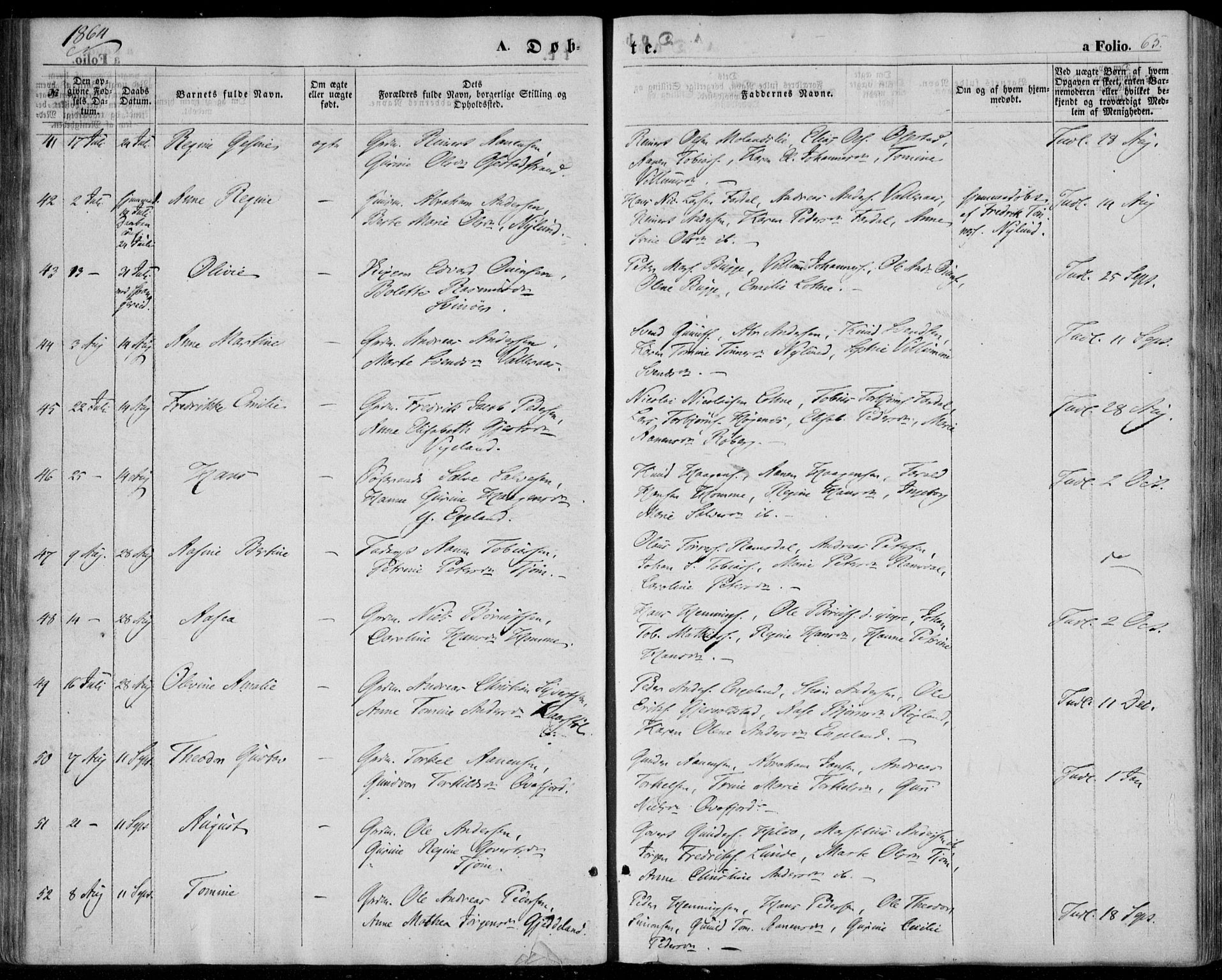 Sør-Audnedal sokneprestkontor, SAK/1111-0039/F/Fa/Fab/L0007: Parish register (official) no. A 7, 1855-1876, p. 65