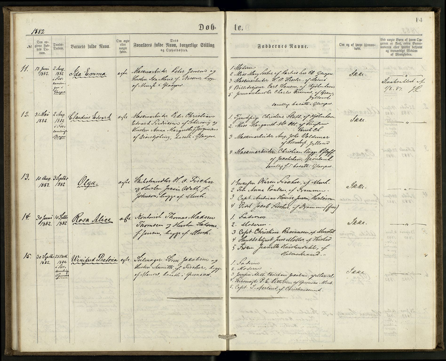 Den norske sjømannsmisjon i utlandet/Skotske havner (Leith, Glasgow), AV/SAB-SAB/PA-0100/H/Ha/Haa/L0002: Parish register (official) no. A 2, 1877-1887, p. 13b-14a