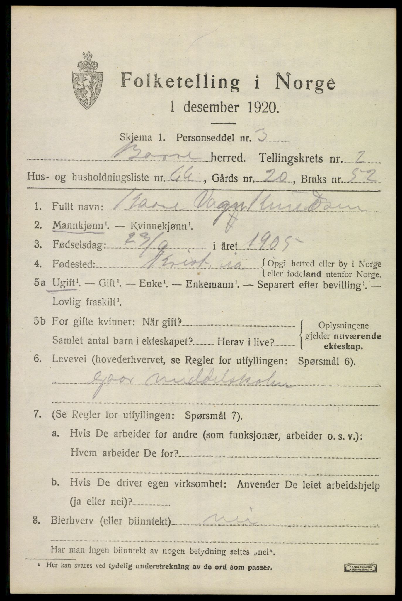 SAKO, 1920 census for Borre, 1920, p. 4934