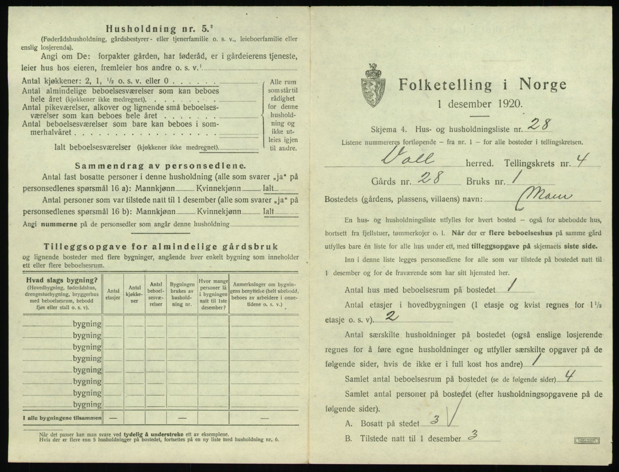 SAT, 1920 census for Voll, 1920, p. 317