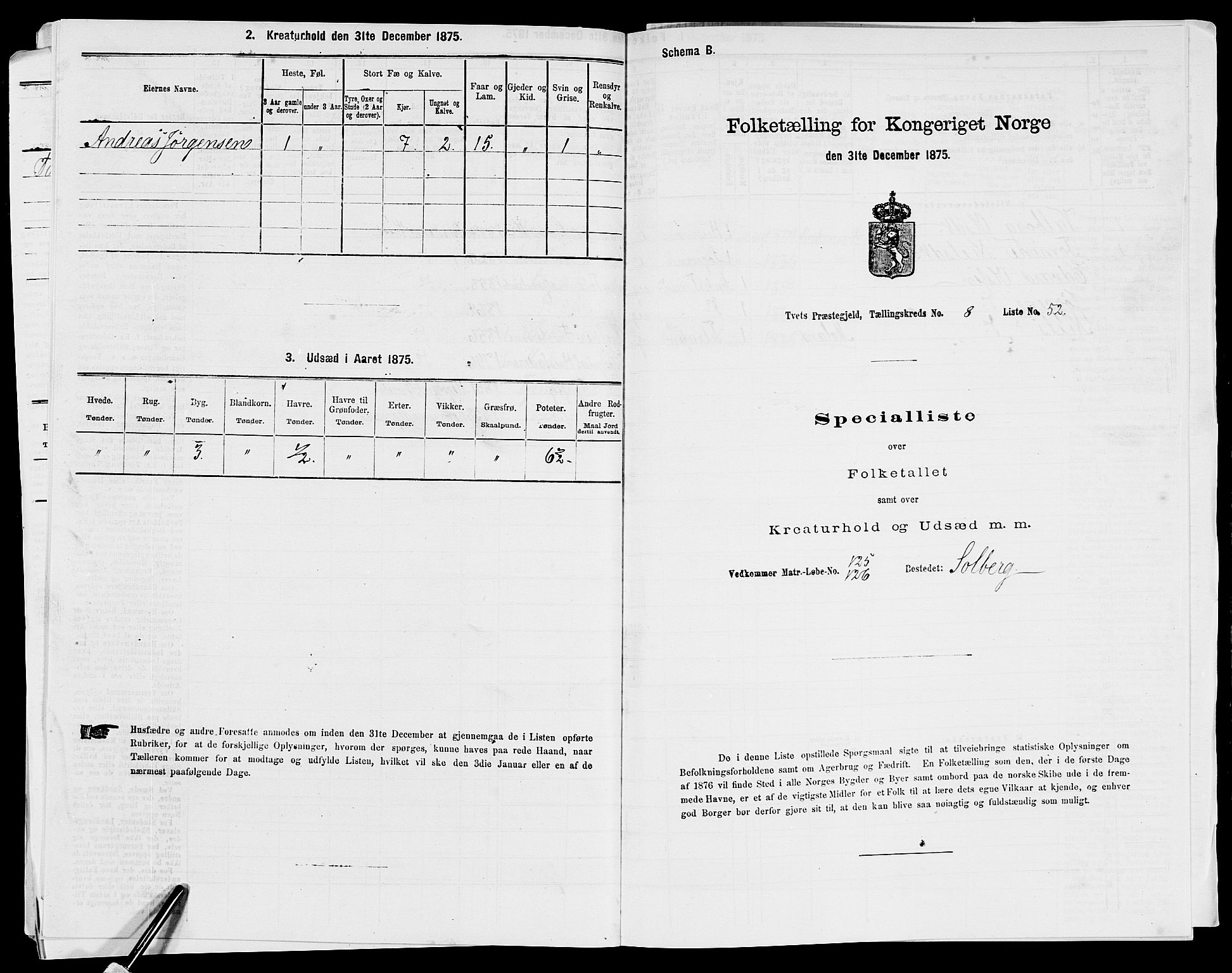 SAK, 1875 census for 1013P Tveit, 1875, p. 1092