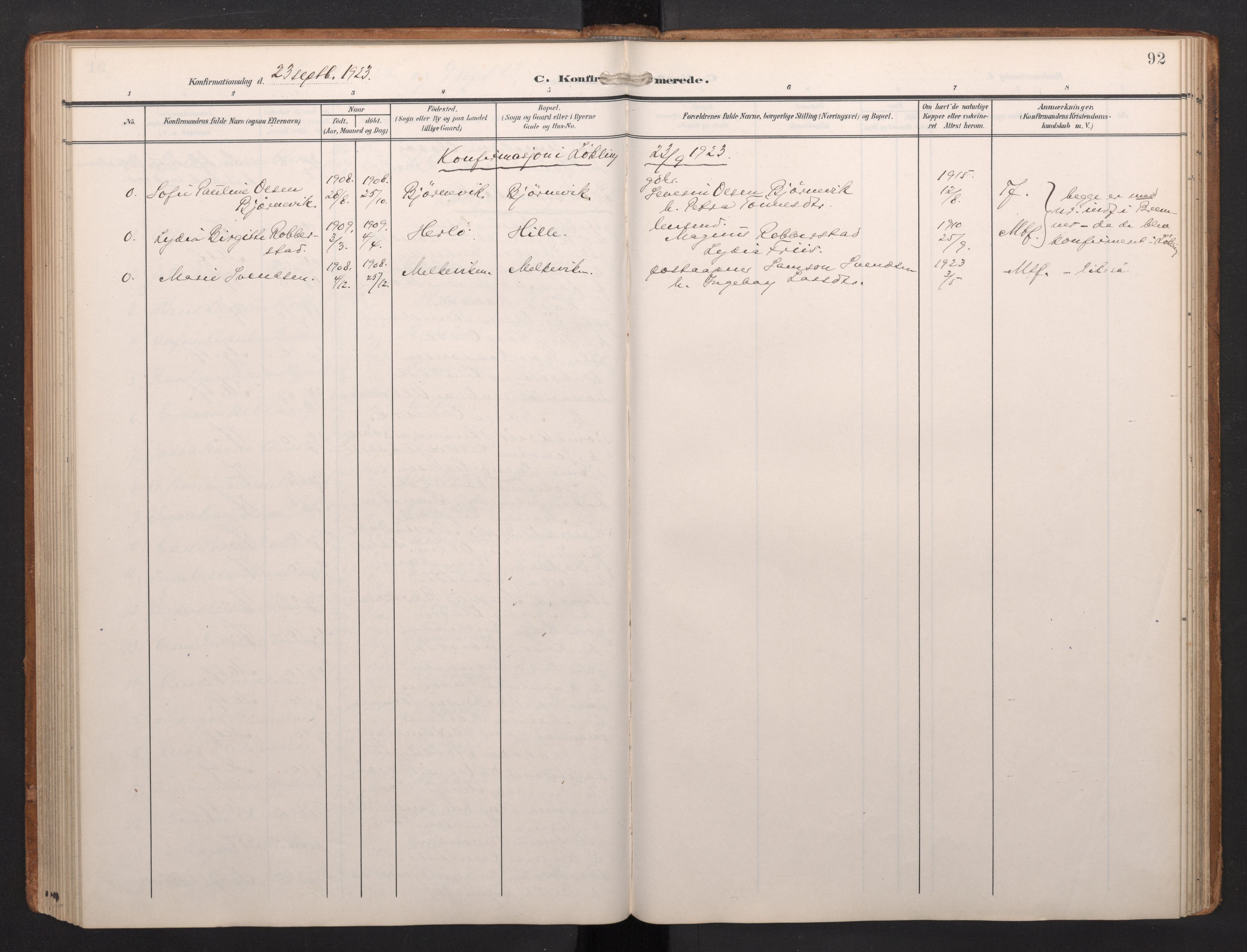 Finnås sokneprestembete, AV/SAB-A-99925/H/Ha/Haa/Haab/L0003: Parish register (official) no. B 3, 1907-1923, p. 92