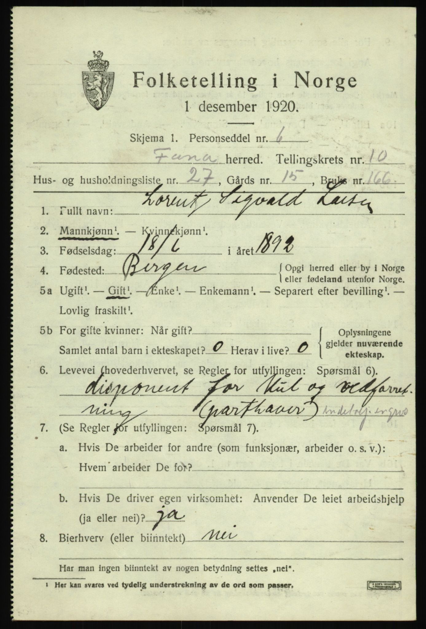 SAB, 1920 census for Fana, 1920, p. 17045