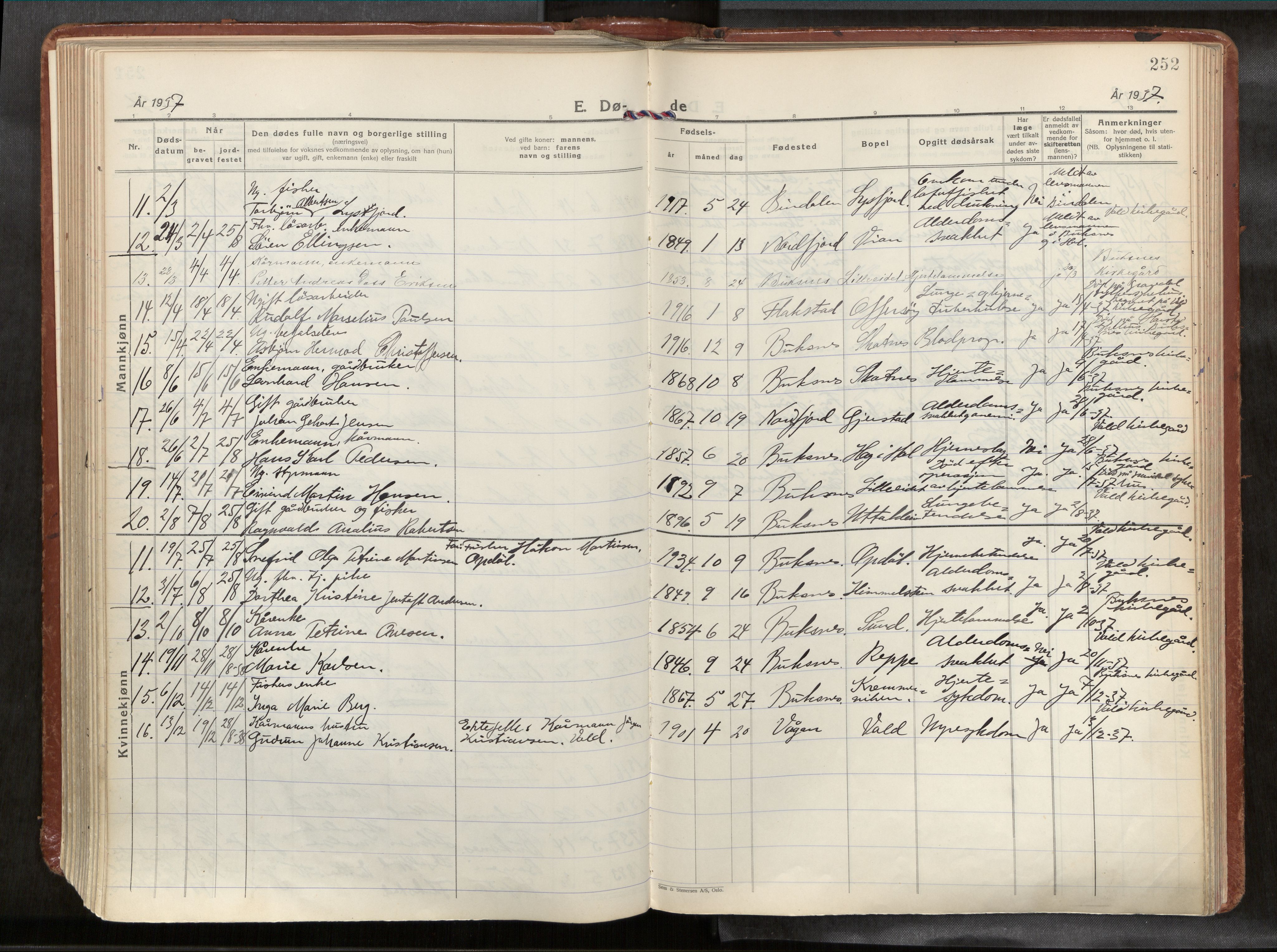 Ministerialprotokoller, klokkerbøker og fødselsregistre - Nordland, AV/SAT-A-1459/881/L1161: Parish register (official) no. 881A14, 1932-1955, p. 252