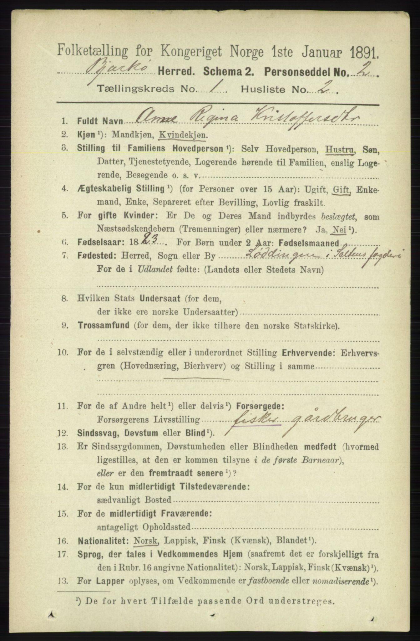 RA, 1891 census for 1915 Bjarkøy, 1891, p. 98