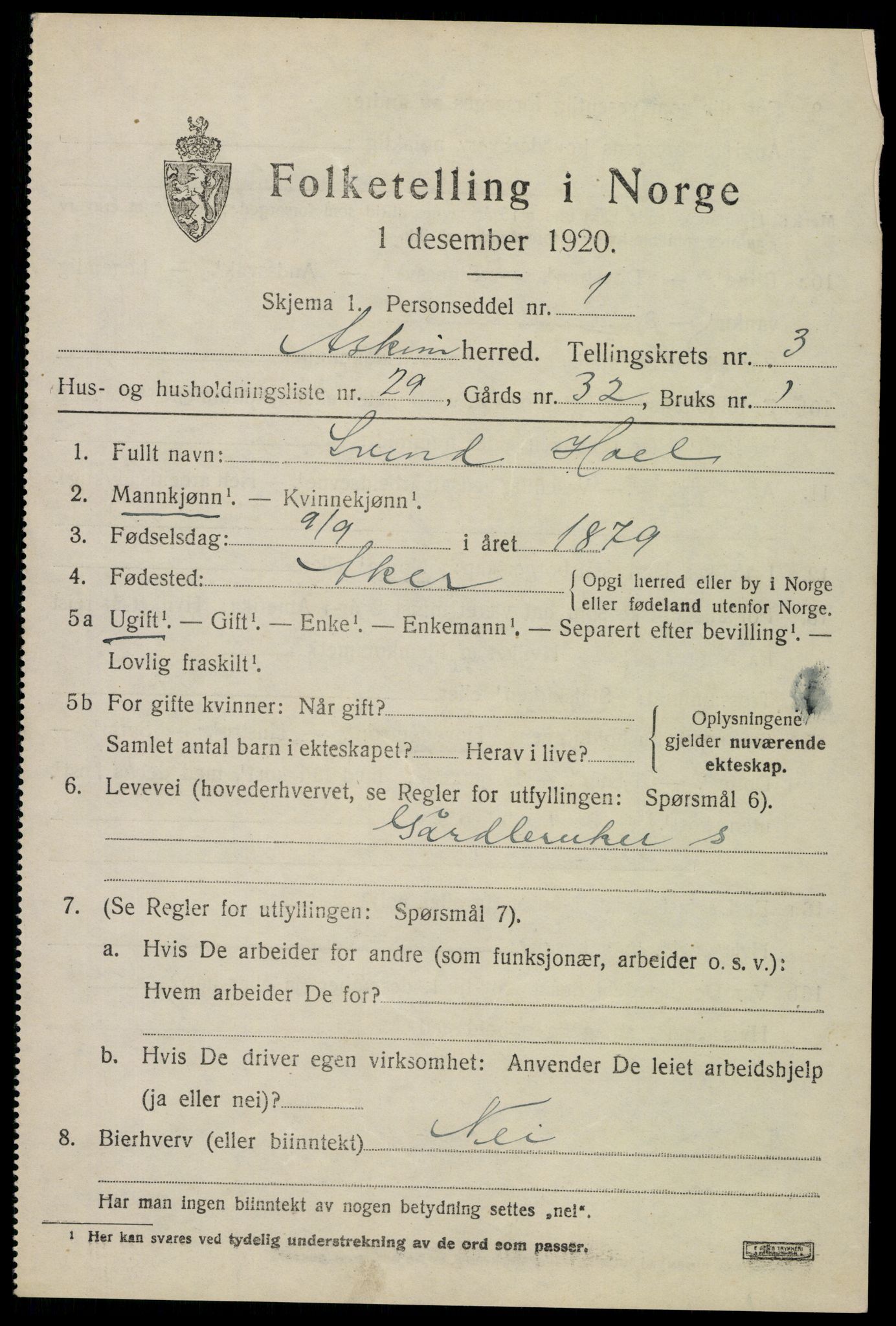 SAO, 1920 census for Askim, 1920, p. 7117