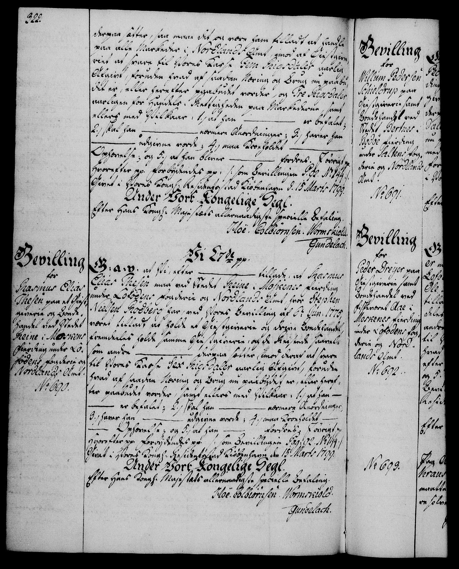 Rentekammeret, Kammerkanselliet, AV/RA-EA-3111/G/Gg/Gga/L0016: Norsk ekspedisjonsprotokoll med register (merket RK 53.16), 1794-1800, p. 322