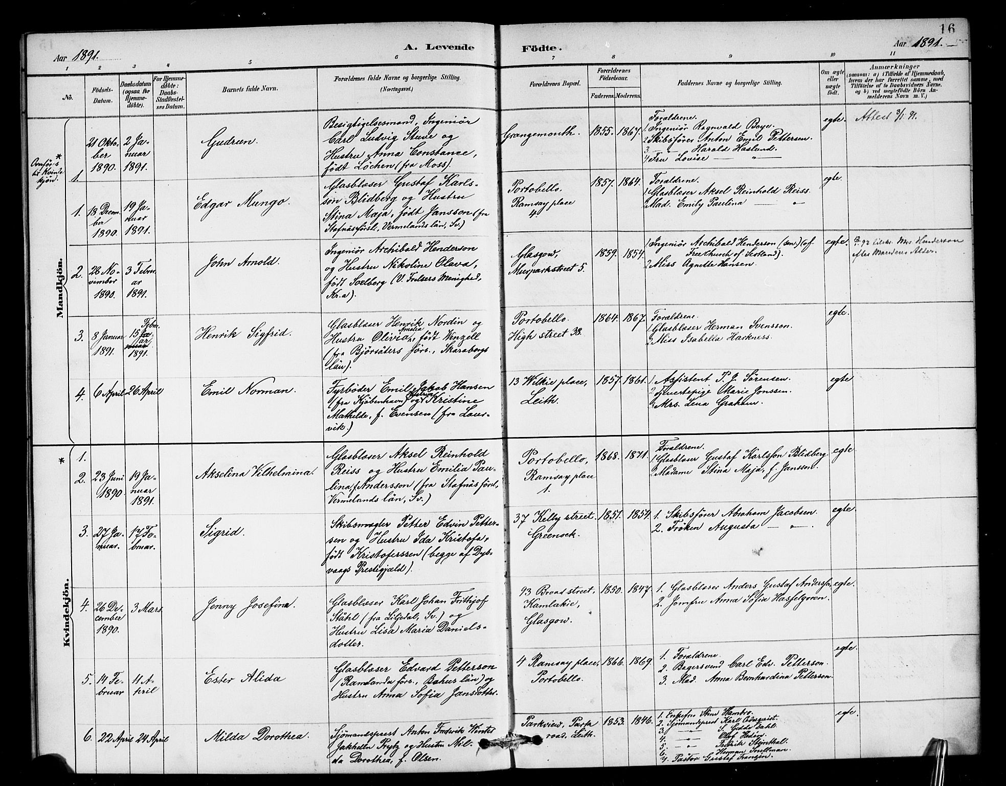 Den norske sjømannsmisjon i utlandet/Skotske havner (Leith, Glasgow), SAB/SAB/PA-0100/H/Ha/Haa/L0003: Parish register (official) no. A 3, 1887-1898, p. 16