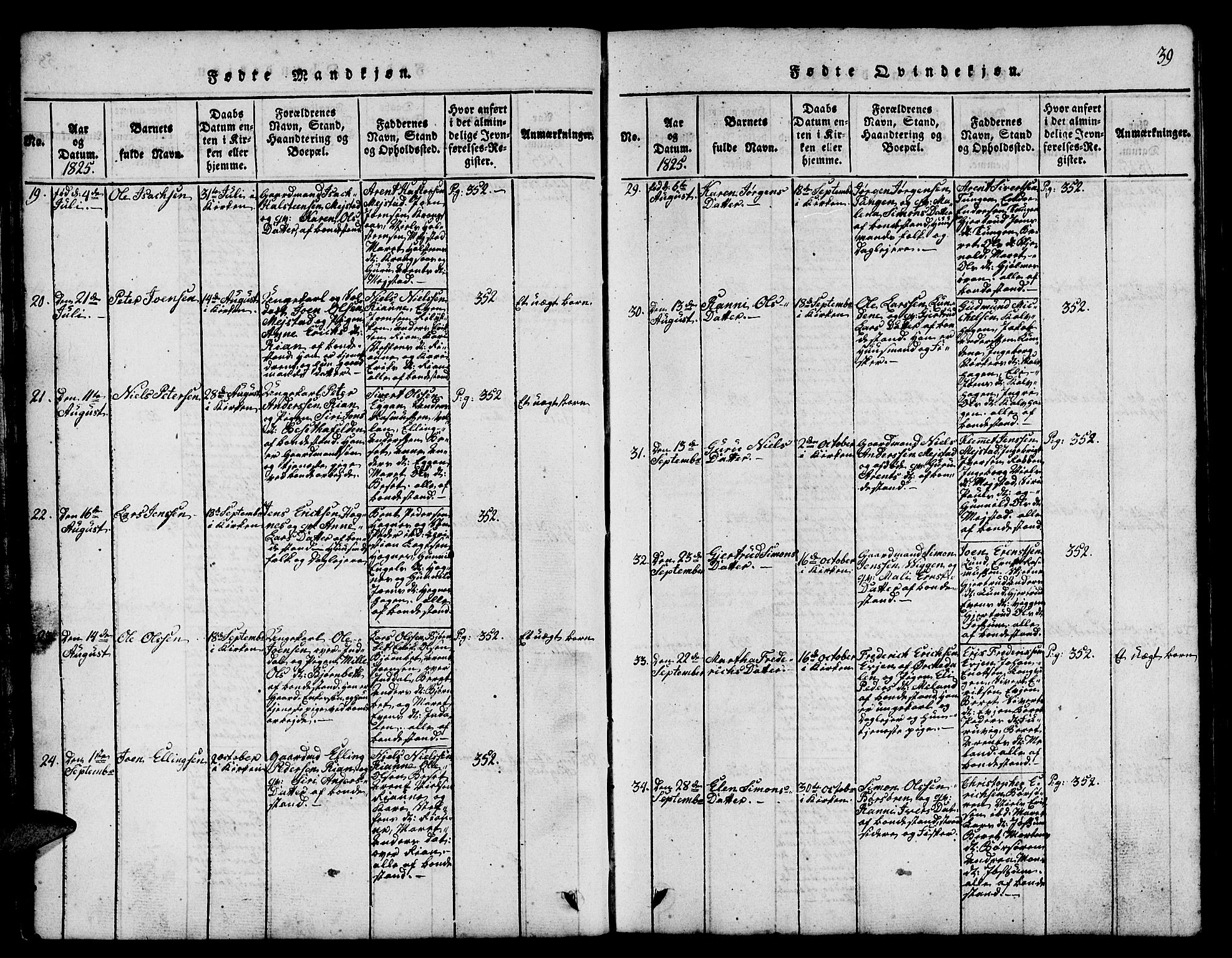 Ministerialprotokoller, klokkerbøker og fødselsregistre - Sør-Trøndelag, SAT/A-1456/665/L0776: Parish register (copy) no. 665C01, 1817-1837, p. 39