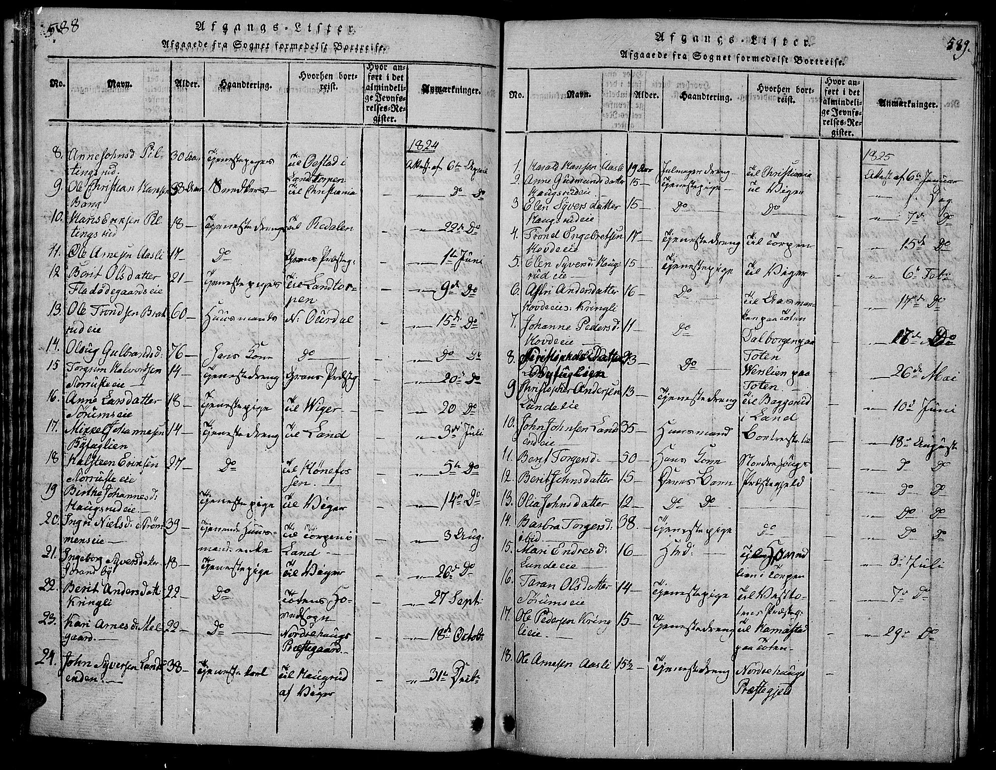 Sør-Aurdal prestekontor, SAH/PREST-128/H/Ha/Hab/L0001: Parish register (copy) no. 1, 1815-1826, p. 588-589