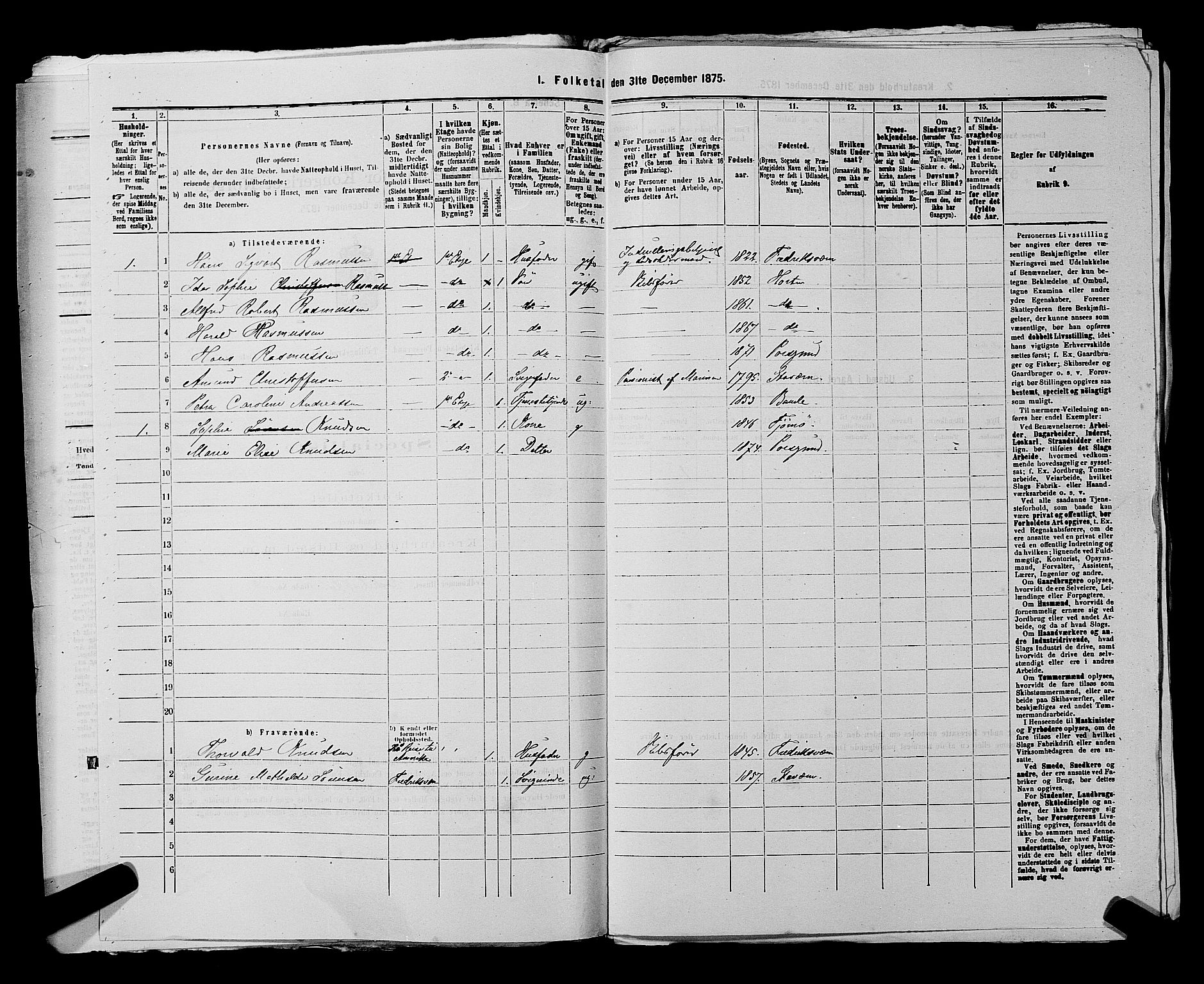 SAKO, 1875 census for 0805P Porsgrunn, 1875, p. 525