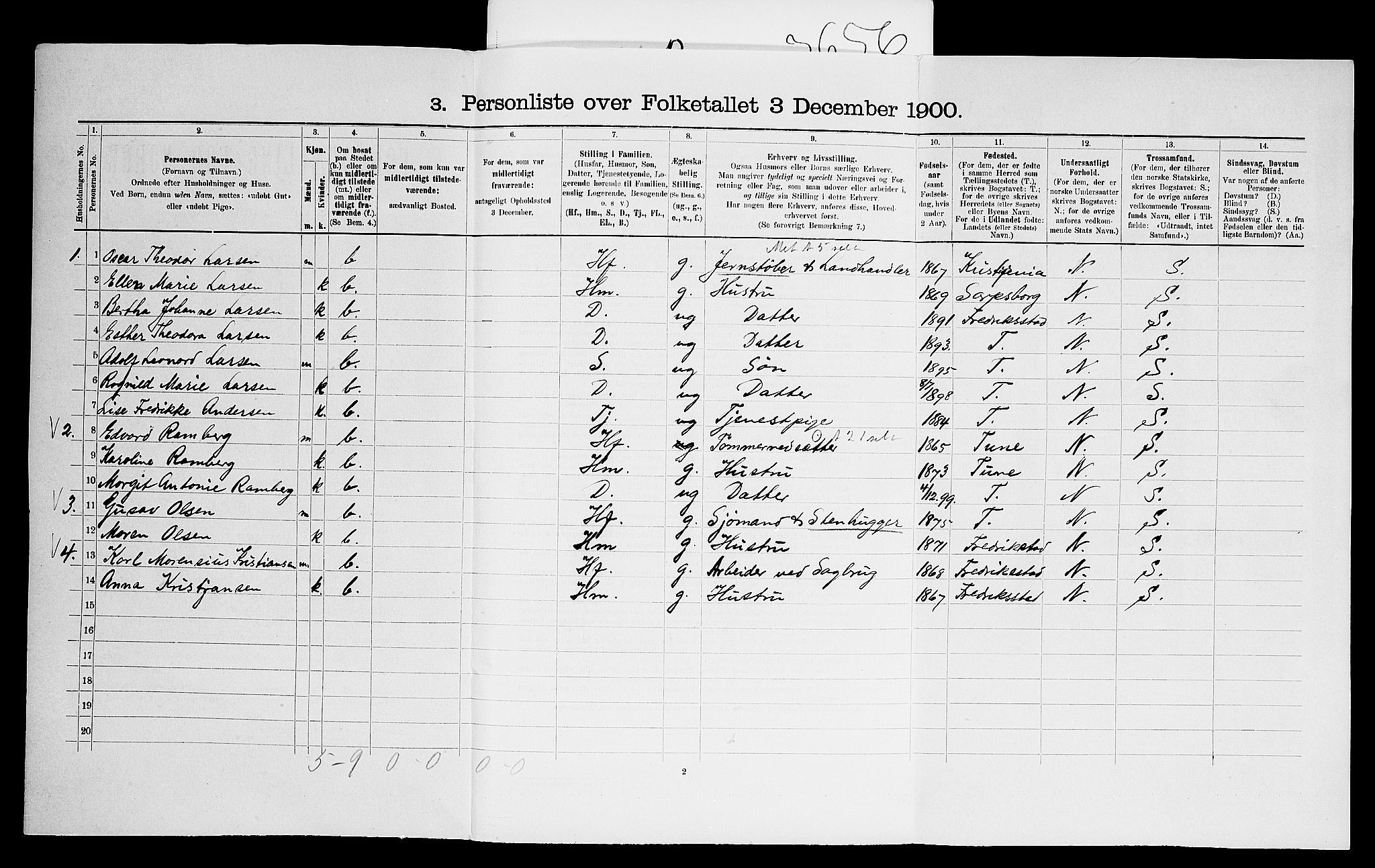 SAO, 1900 census for Glemmen, 1900, p. 78