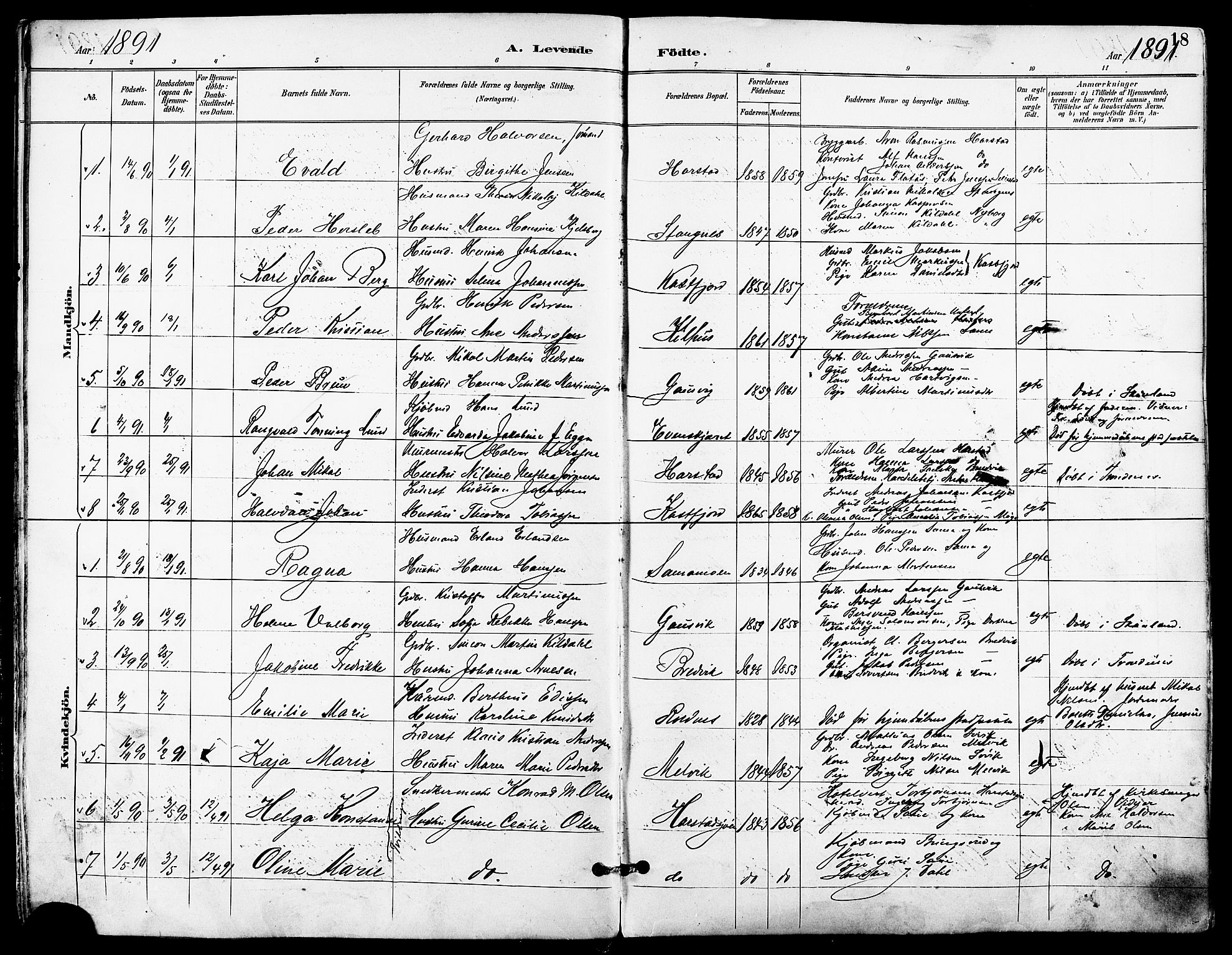 Trondenes sokneprestkontor, AV/SATØ-S-1319/H/Ha/L0016kirke: Parish register (official) no. 16, 1890-1898, p. 18