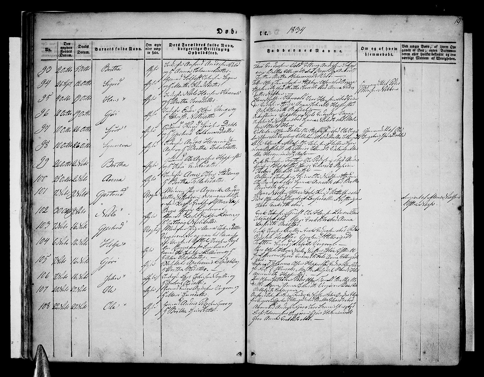 Vik sokneprestembete, AV/SAB-A-81501/H/Haa/Haaa/L0007: Parish register (official) no. A 7, 1831-1845, p. 19