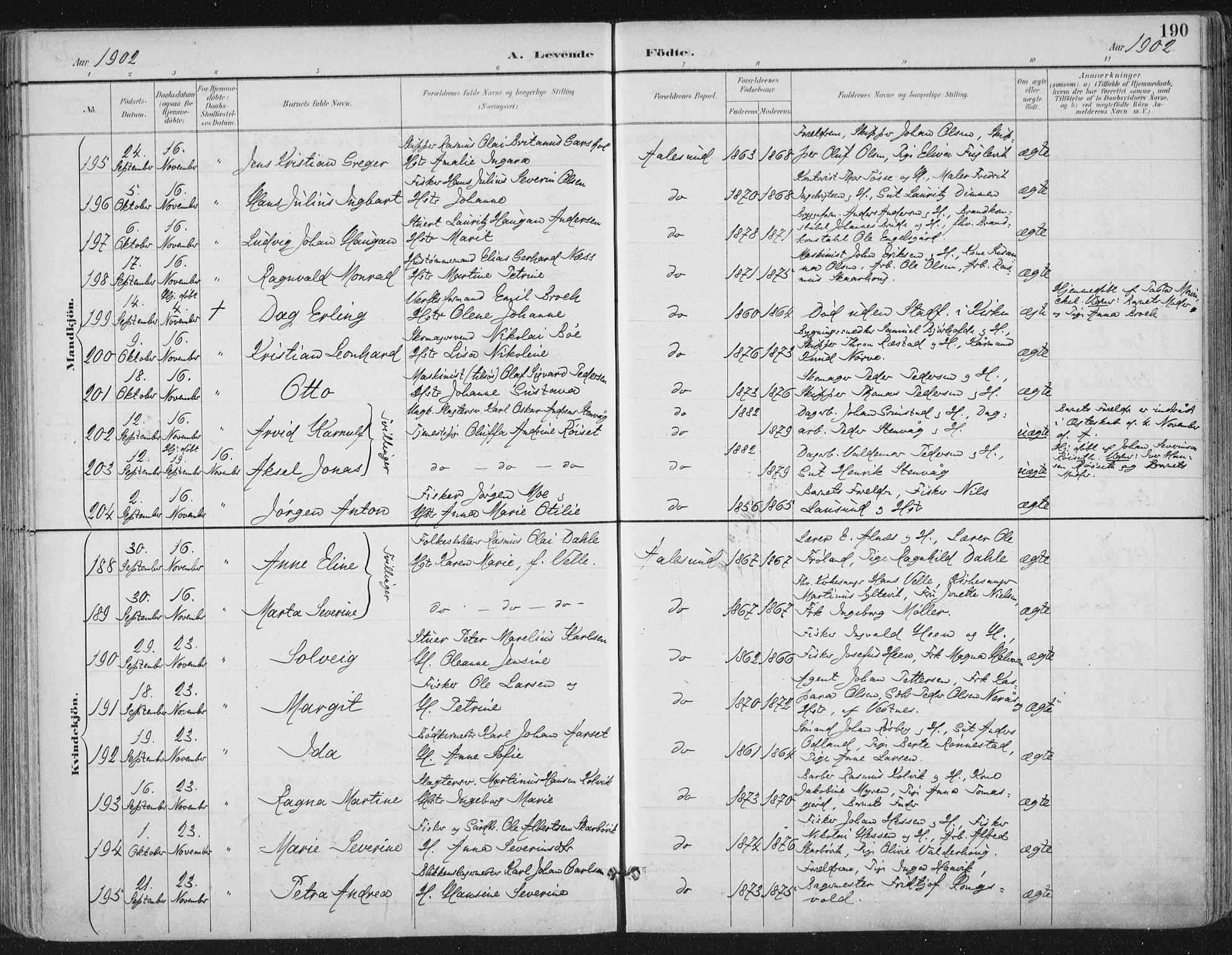 Ministerialprotokoller, klokkerbøker og fødselsregistre - Møre og Romsdal, SAT/A-1454/529/L0456: Parish register (official) no. 529A06, 1894-1906, p. 190
