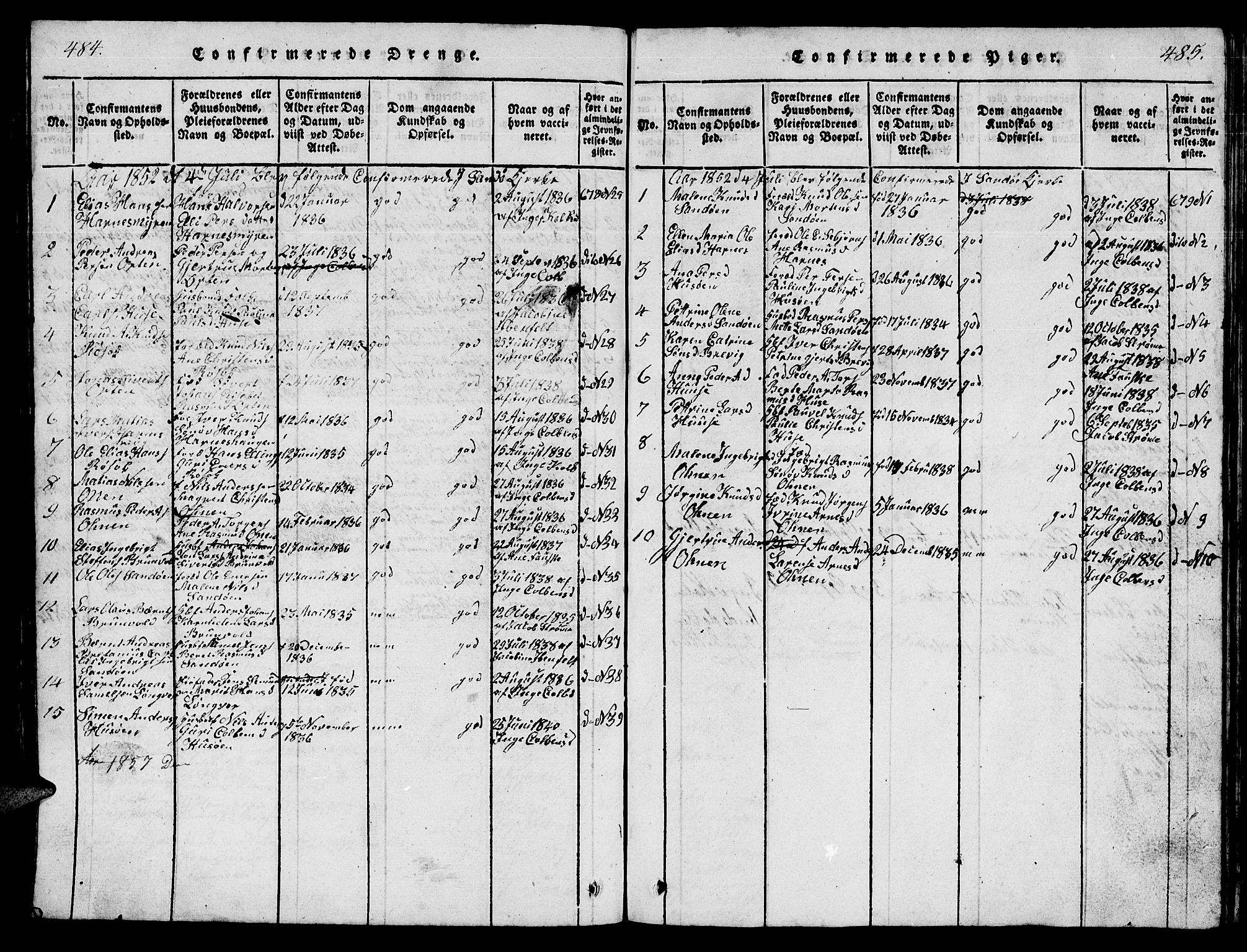 Ministerialprotokoller, klokkerbøker og fødselsregistre - Møre og Romsdal, AV/SAT-A-1454/561/L0731: Parish register (copy) no. 561C01, 1817-1867, p. 484-485