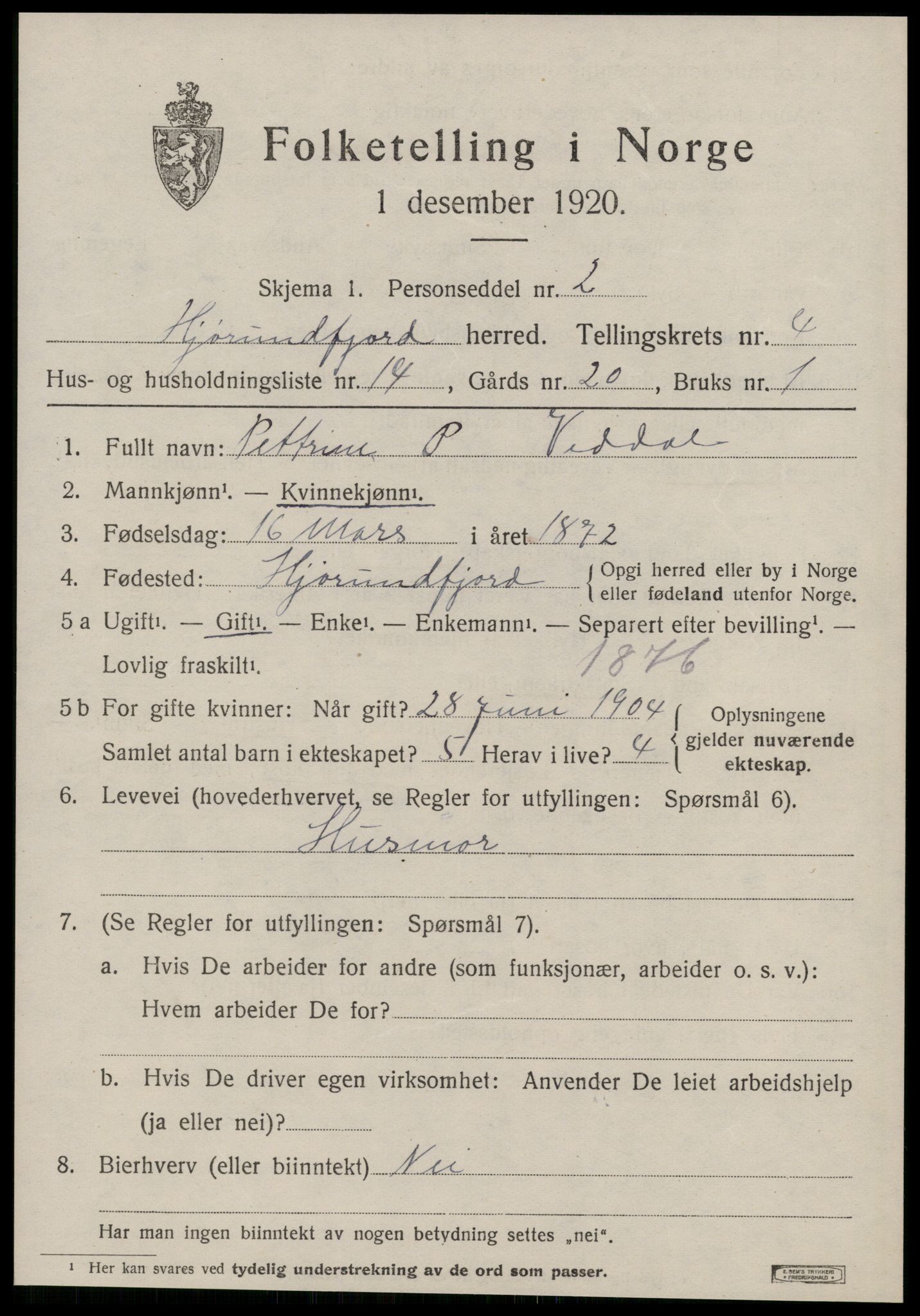SAT, 1920 census for Hjørundfjord, 1920, p. 1619