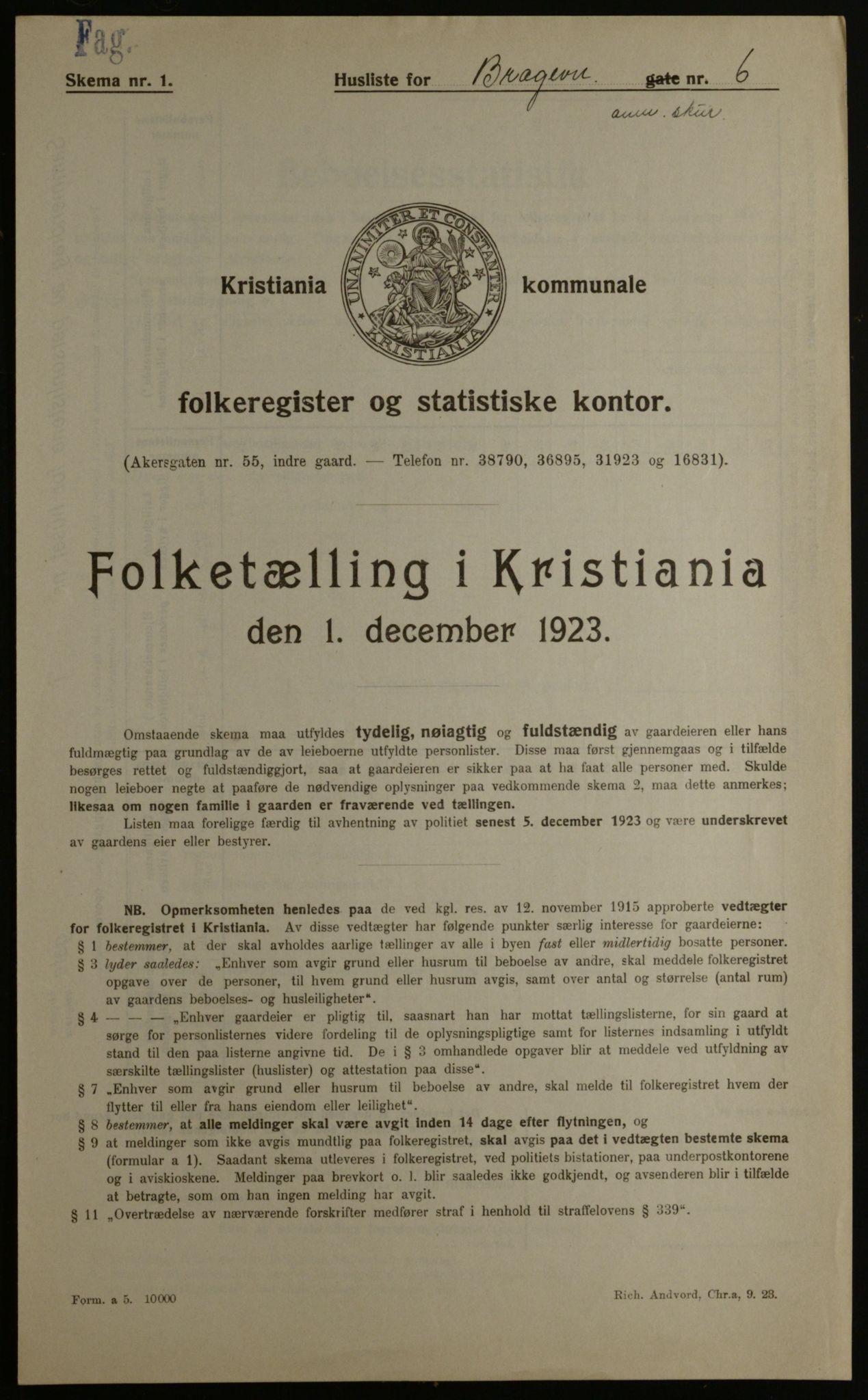 OBA, Municipal Census 1923 for Kristiania, 1923, p. 9209