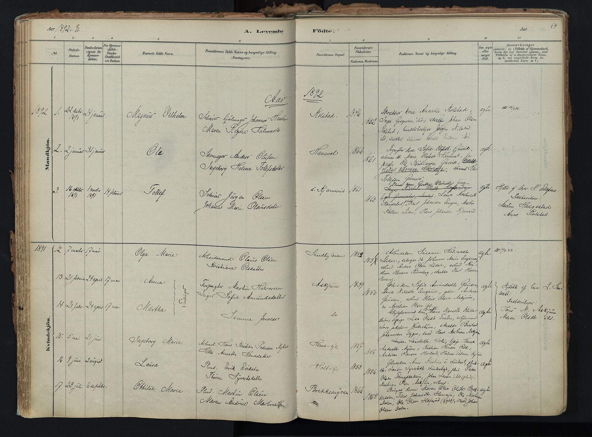 Hof kirkebøker, AV/SAKO-A-64/F/Fa/L0007: Parish register (official) no. I 7, 1878-1940, p. 64