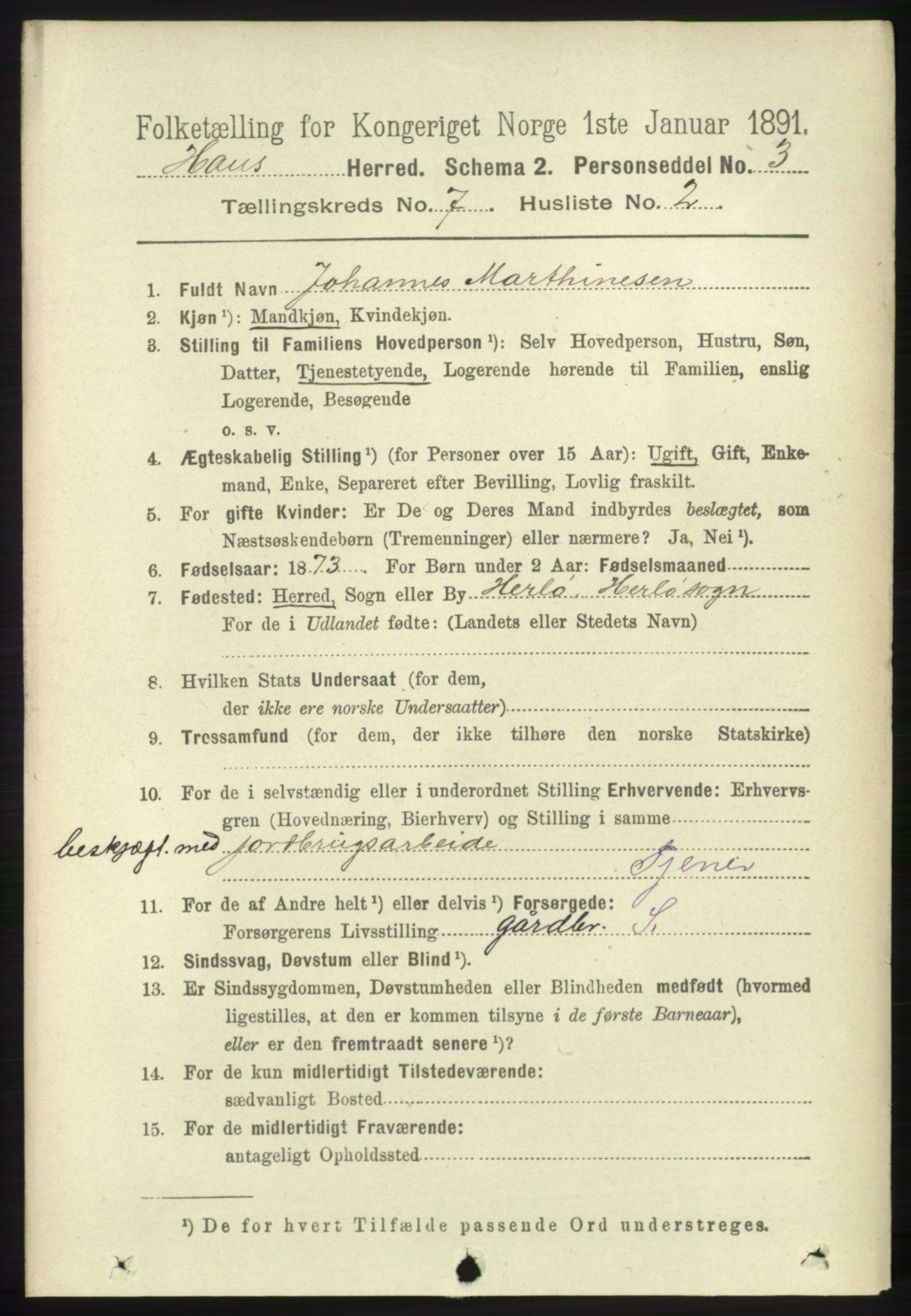 RA, 1891 census for 1250 Haus, 1891, p. 2661