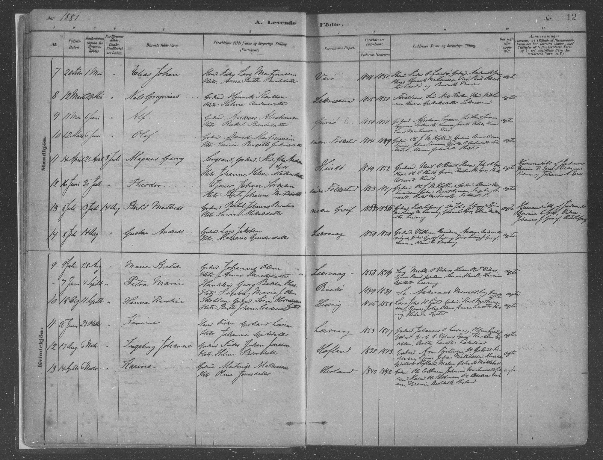 Askvoll sokneprestembete, AV/SAB-A-79501/H/Haa/Haac/L0001: Parish register (official) no. C  1, 1879-1922, p. 12