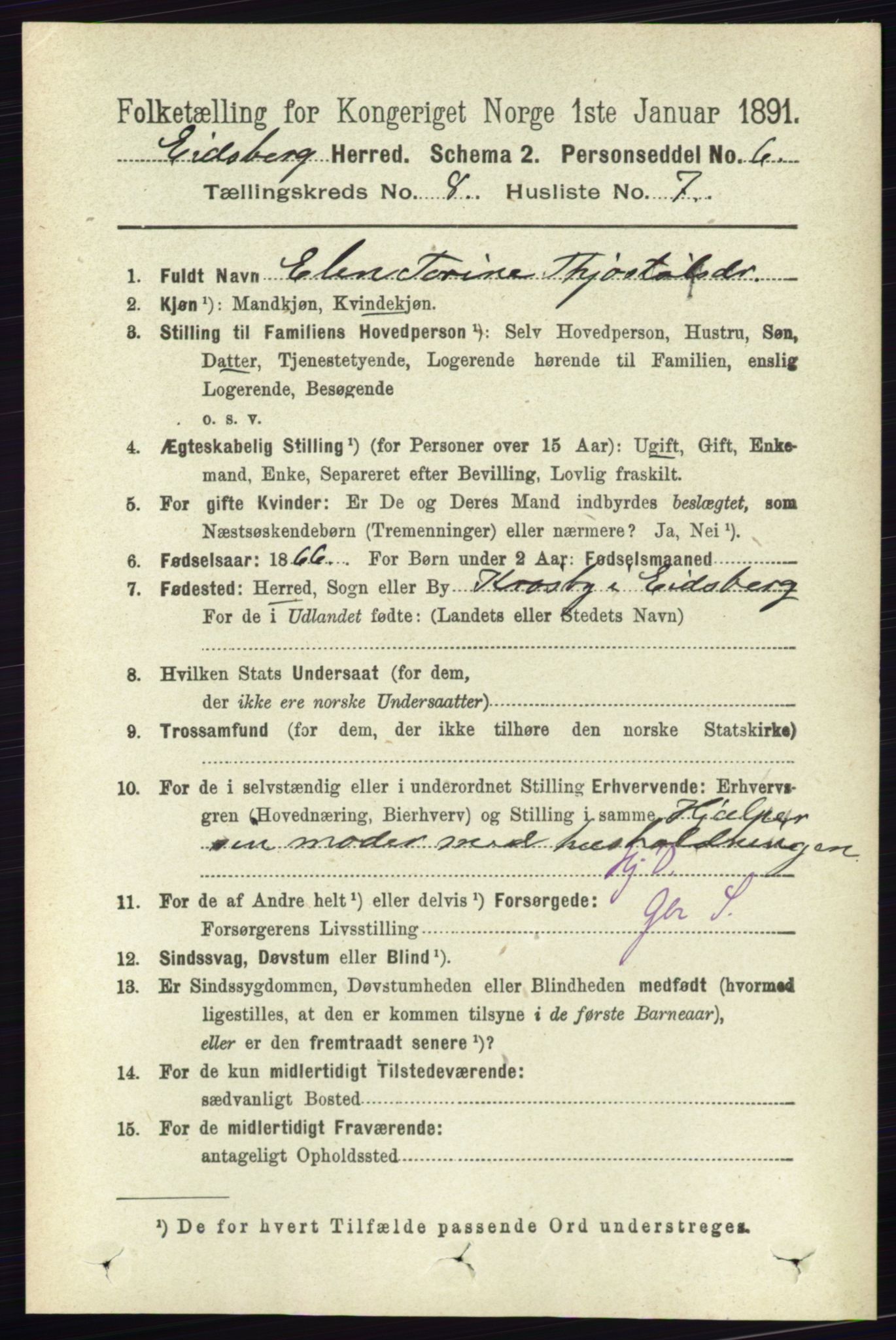 RA, 1891 census for 0125 Eidsberg, 1891, p. 4675
