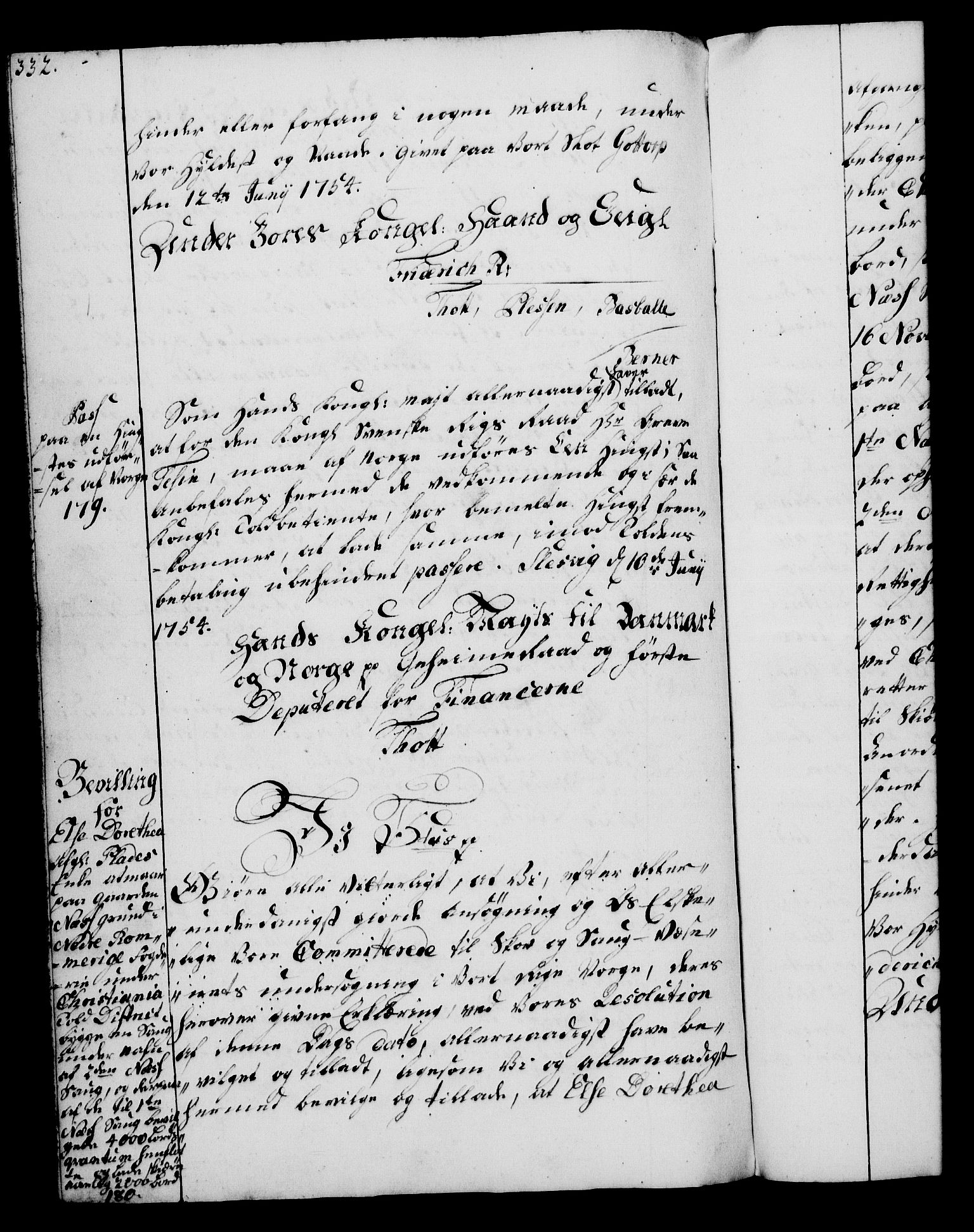 Rentekammeret, Kammerkanselliet, RA/EA-3111/G/Gg/Gga/L0006: Norsk ekspedisjonsprotokoll med register (merket RK 53.6), 1749-1759, p. 332