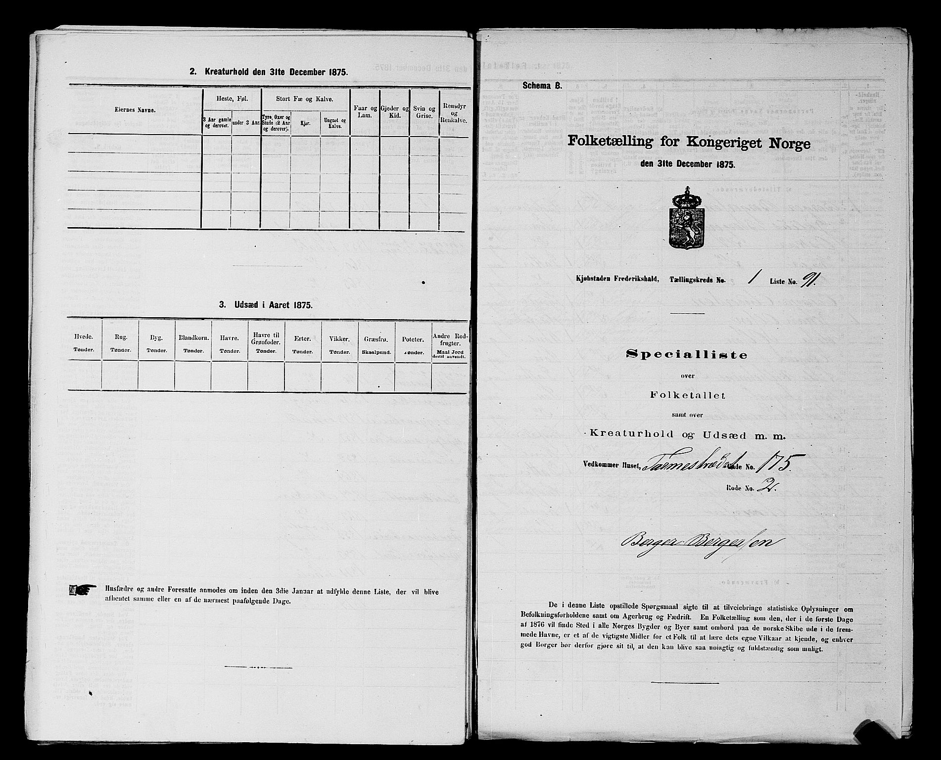 RA, 1875 census for 0101P Fredrikshald, 1875, p. 209