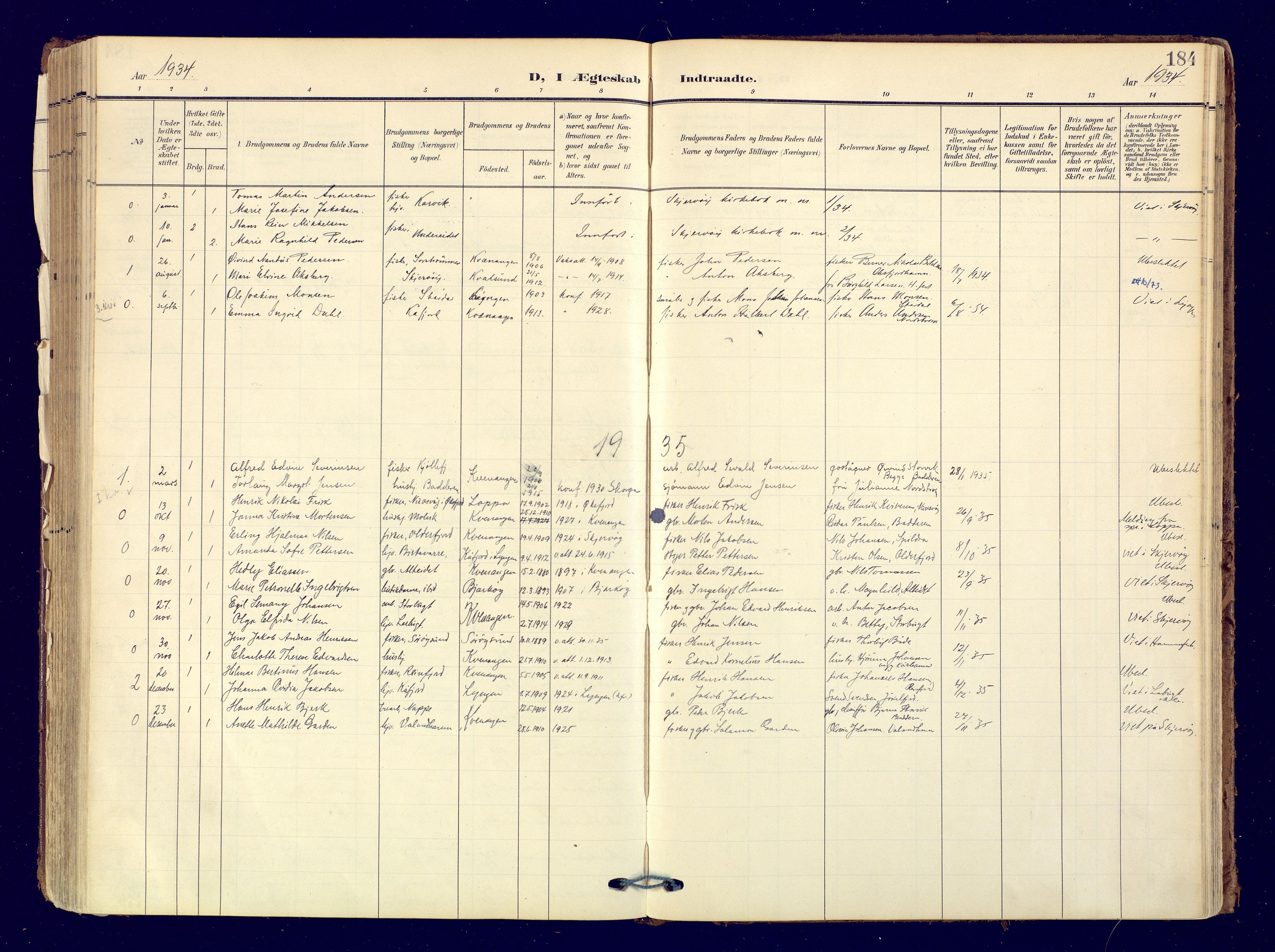 Skjervøy sokneprestkontor, AV/SATØ-S-1300/H/Ha/Haa: Parish register (official) no. 19, 1908-1936, p. 184