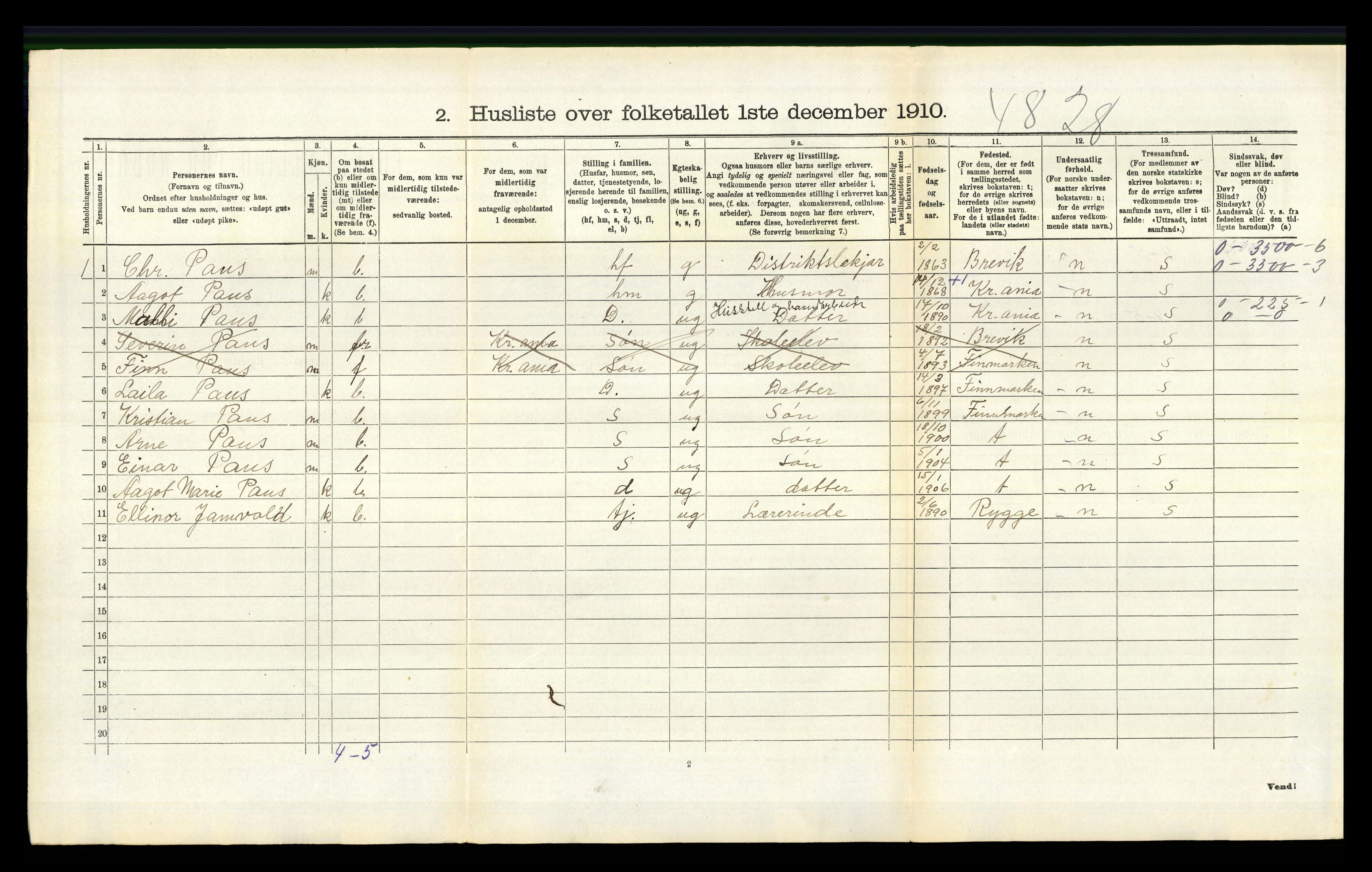 RA, 1910 census for Bygland, 1910, p. 488