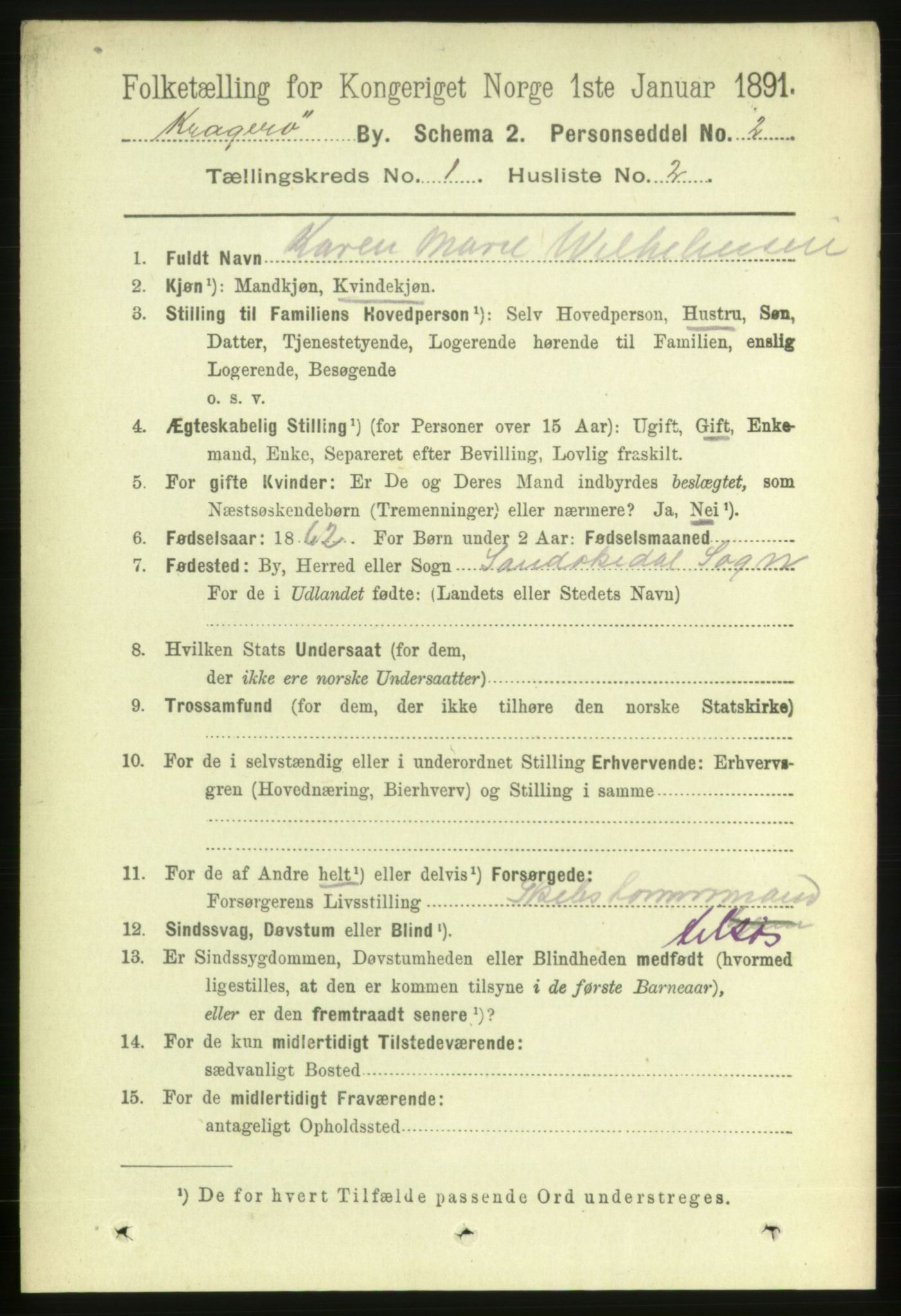 RA, 1891 census for 0801 Kragerø, 1891, p. 1683