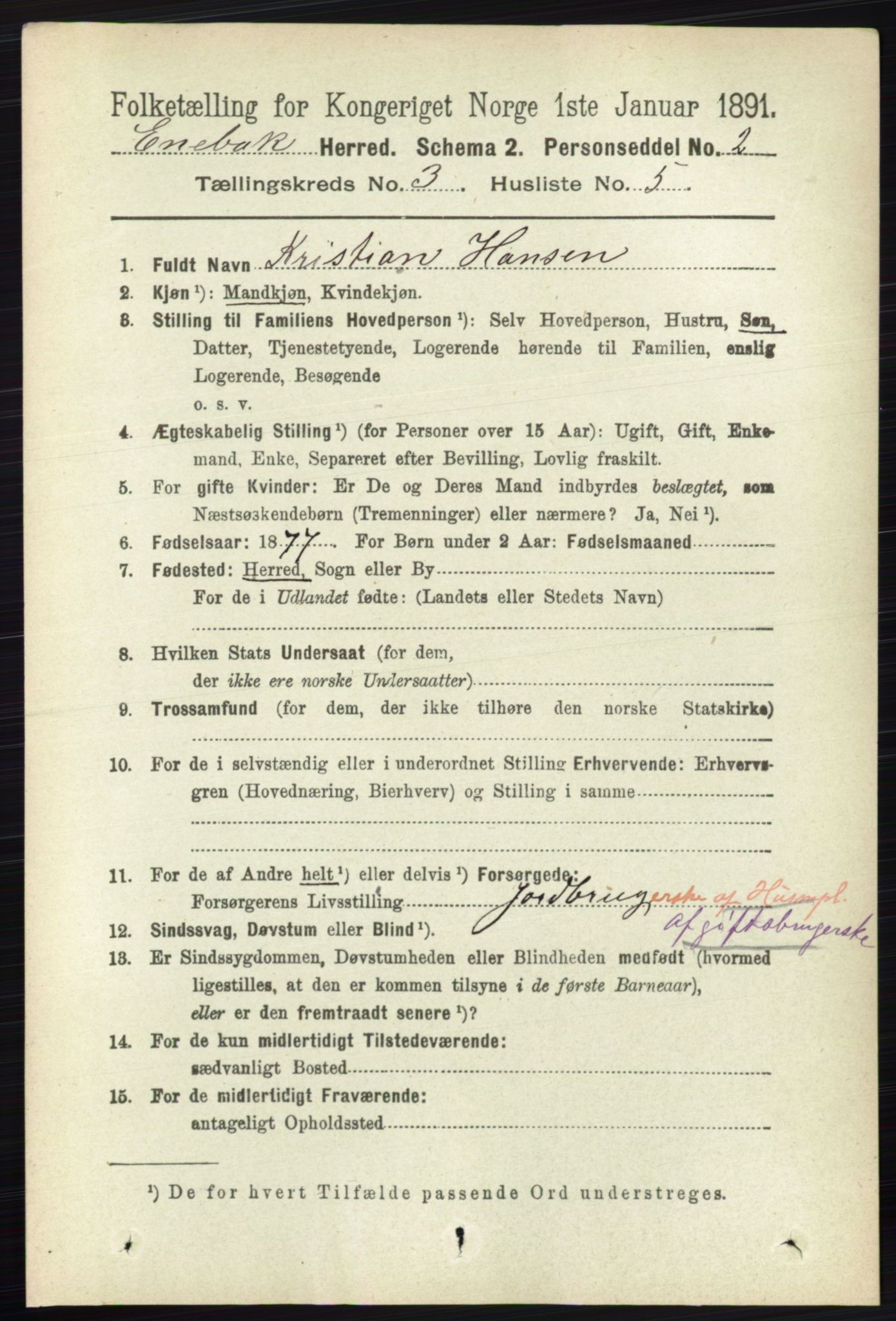 RA, 1891 census for 0229 Enebakk, 1891, p. 1140