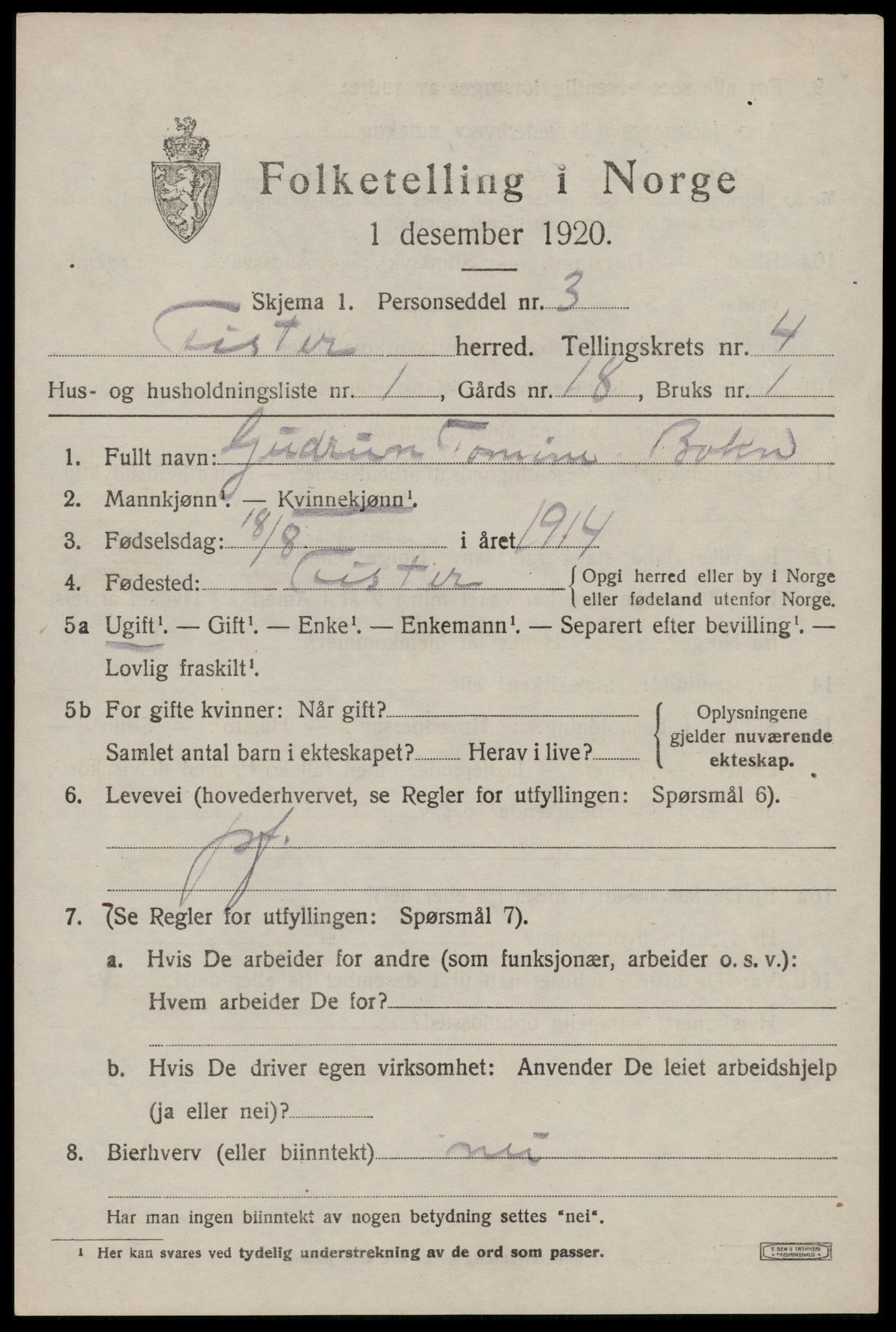 SAST, 1920 census for Fister, 1920, p. 1113