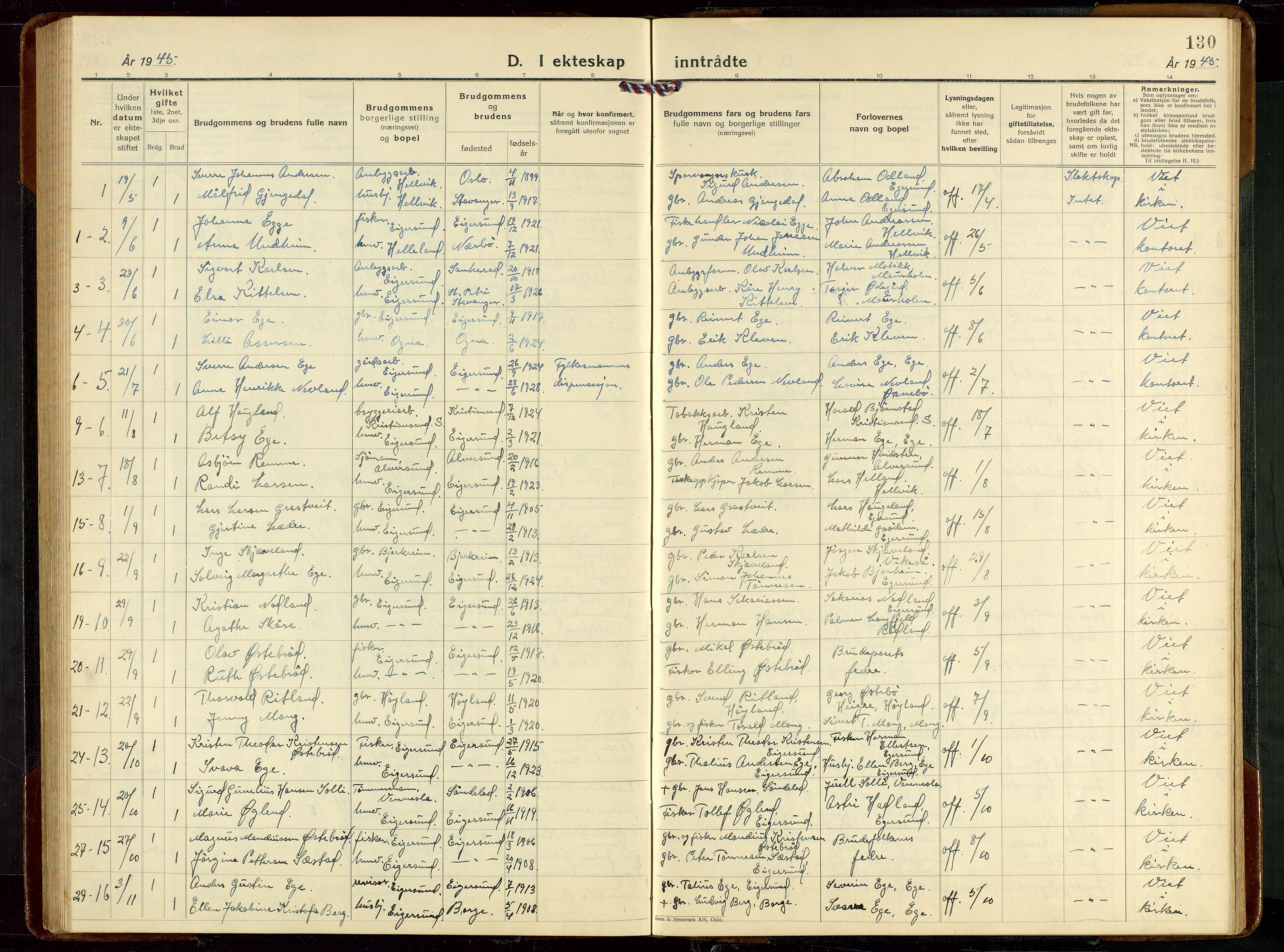 Eigersund sokneprestkontor, AV/SAST-A-101807/S09/L0013: Parish register (copy) no. B 13, 1931-1949, p. 130