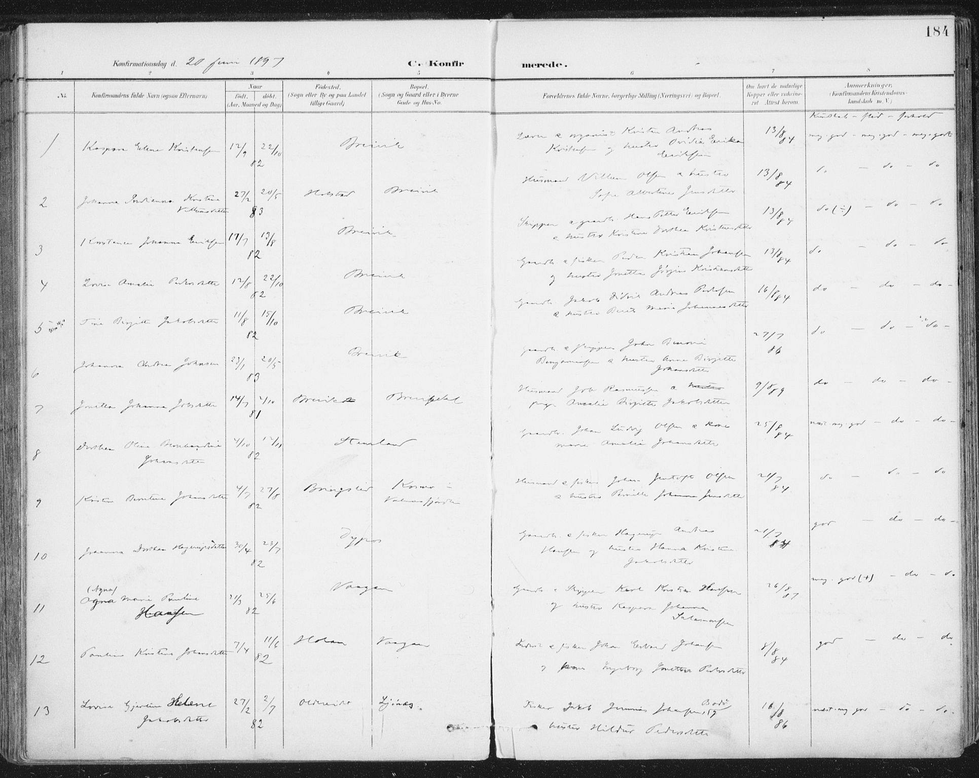 Ministerialprotokoller, klokkerbøker og fødselsregistre - Nordland, SAT/A-1459/852/L0741: Parish register (official) no. 852A11, 1894-1917, p. 184