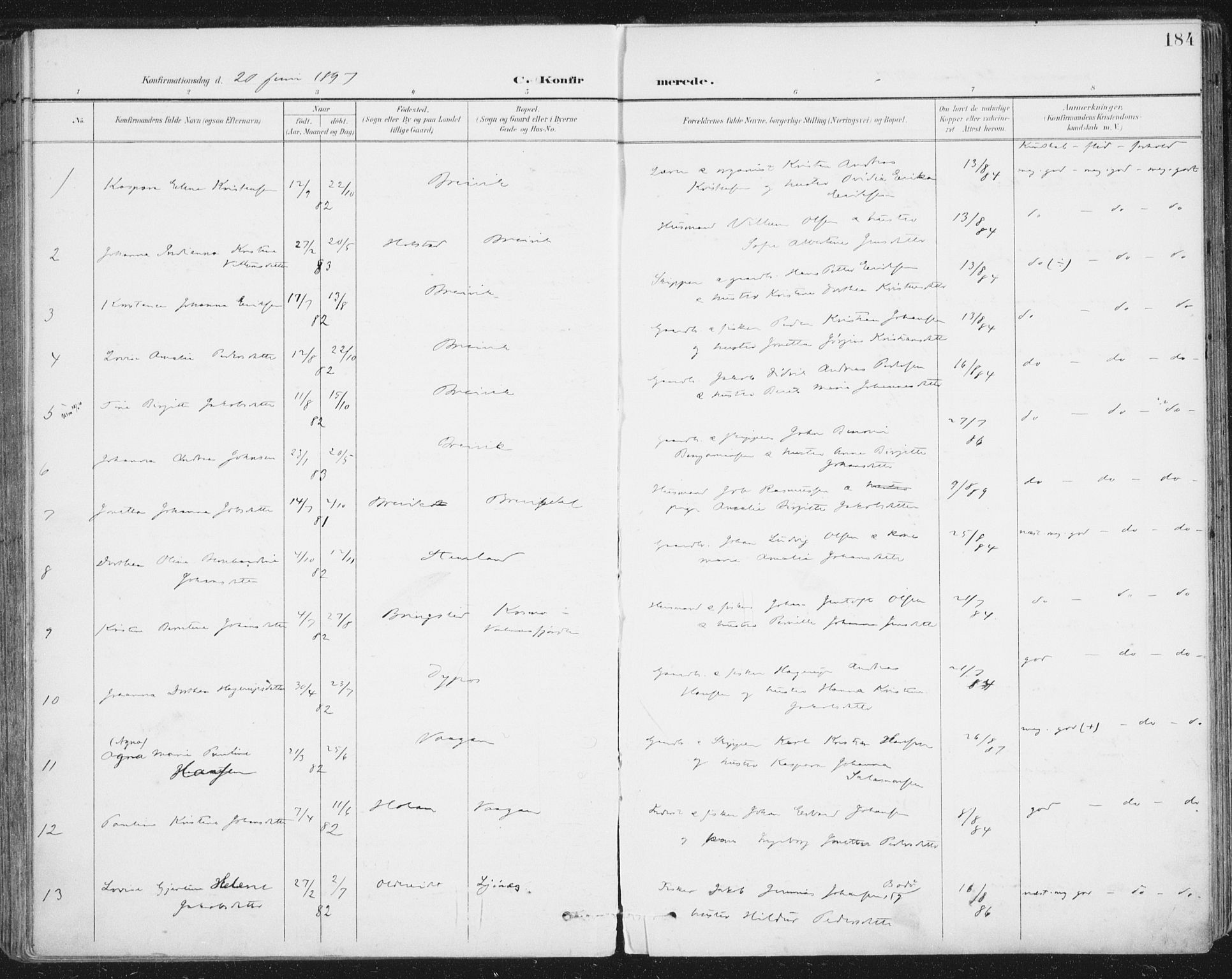 Ministerialprotokoller, klokkerbøker og fødselsregistre - Nordland, AV/SAT-A-1459/852/L0741: Parish register (official) no. 852A11, 1894-1917, p. 184