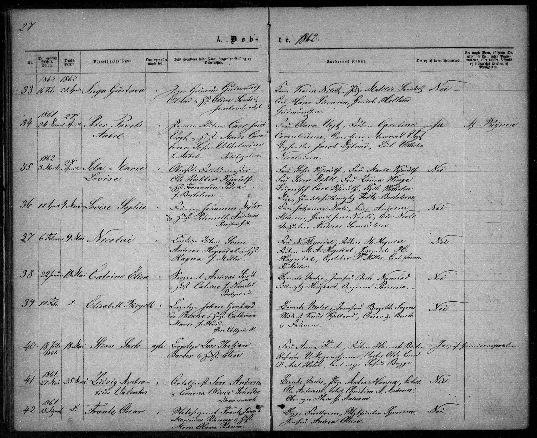 Garnisonsmenigheten Kirkebøker, AV/SAO-A-10846/G/Ga/L0006: Parish register (copy) no. 6, 1860-1880, p. 27