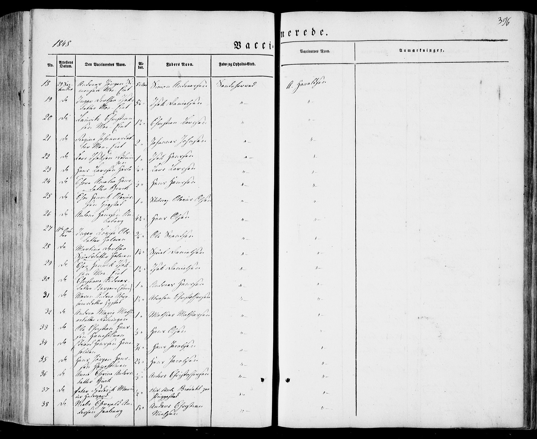 Sandar kirkebøker, SAKO/A-243/F/Fa/L0006: Parish register (official) no. 6, 1847-1860, p. 396
