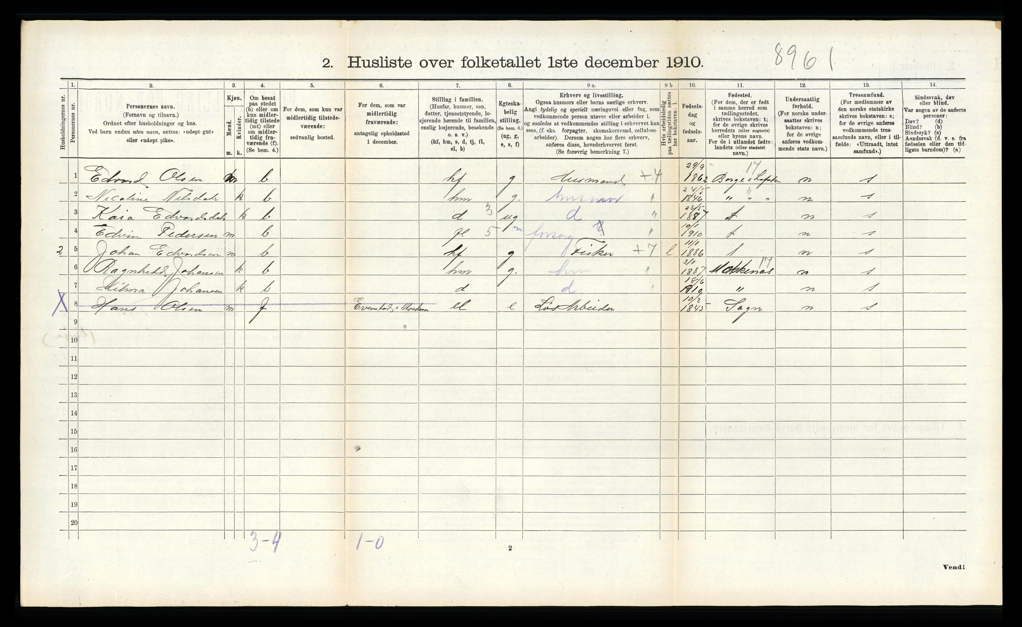 RA, 1910 census for Gimsøy, 1910, p. 454