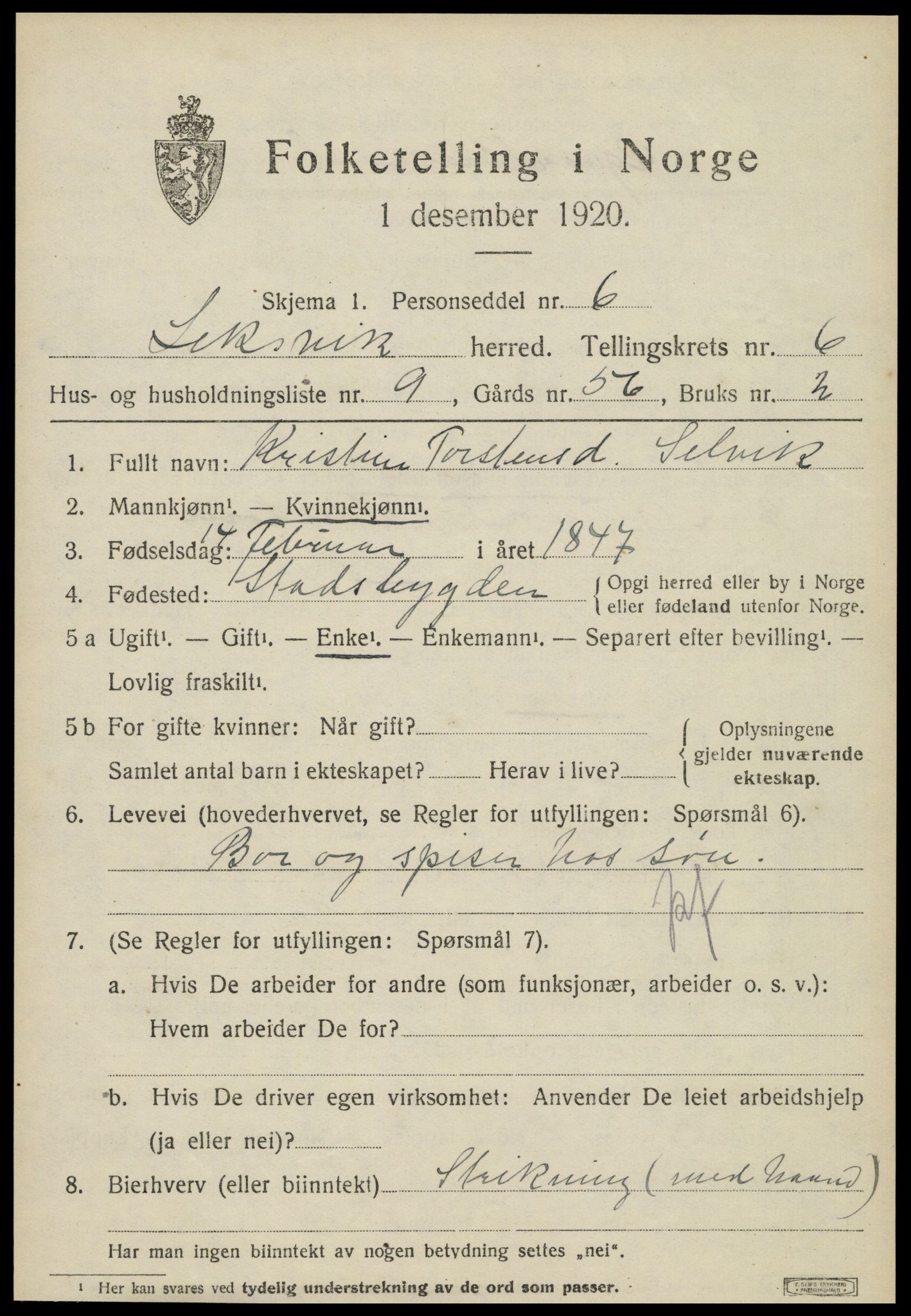 SAT, 1920 census for Leksvik, 1920, p. 5554