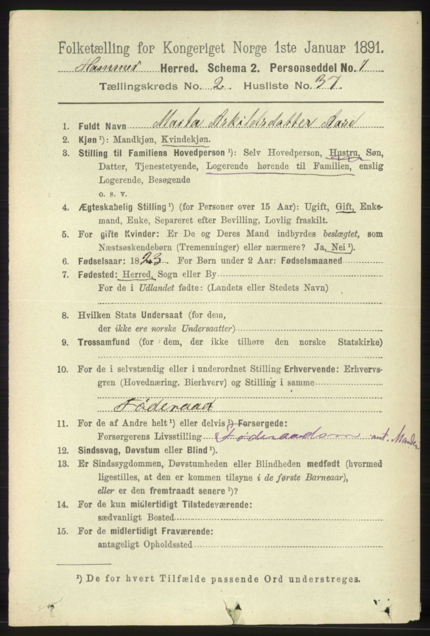 RA, 1891 census for 1254 Hamre, 1891, p. 474